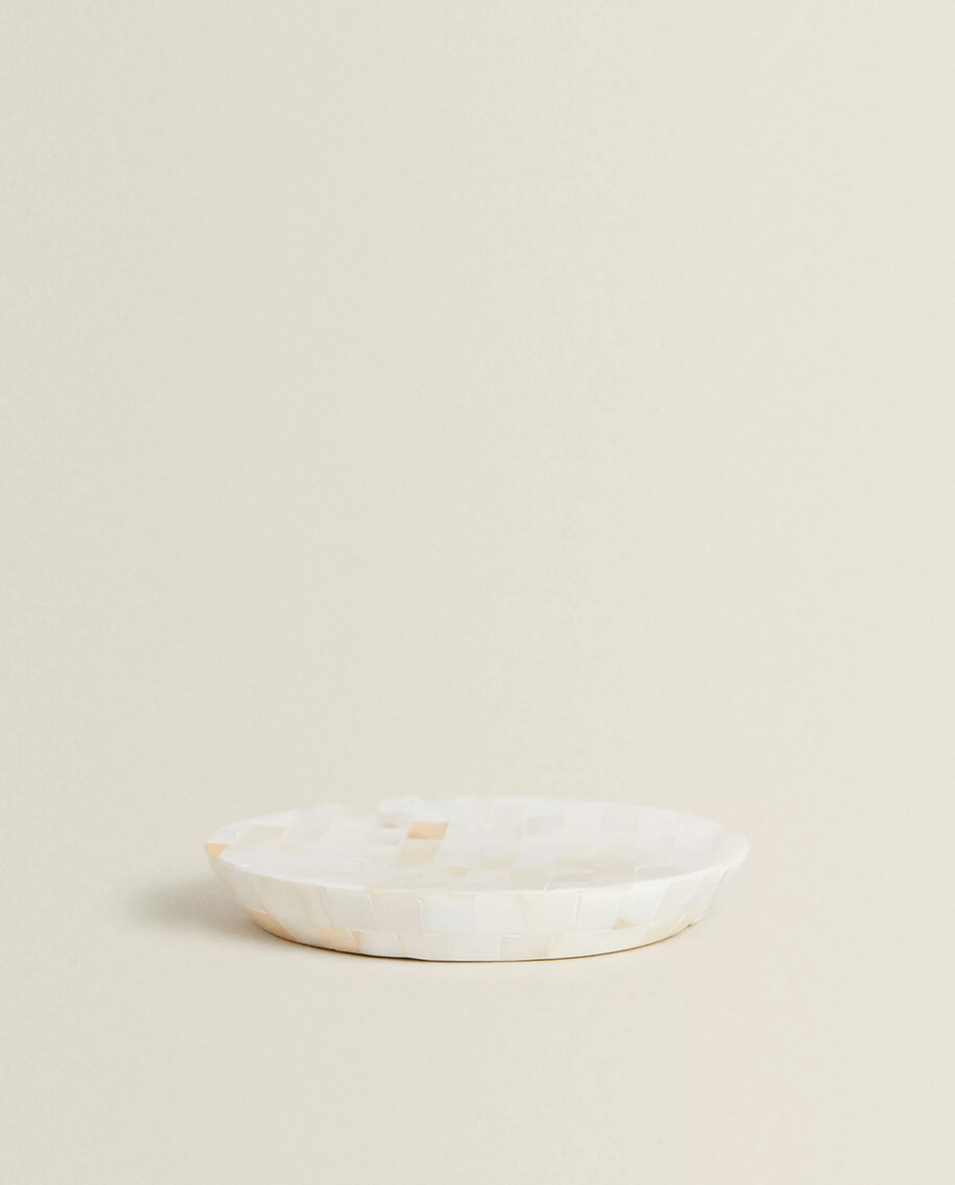 ZARA Home Round Mother-Of-Pearl Soap Dish White New