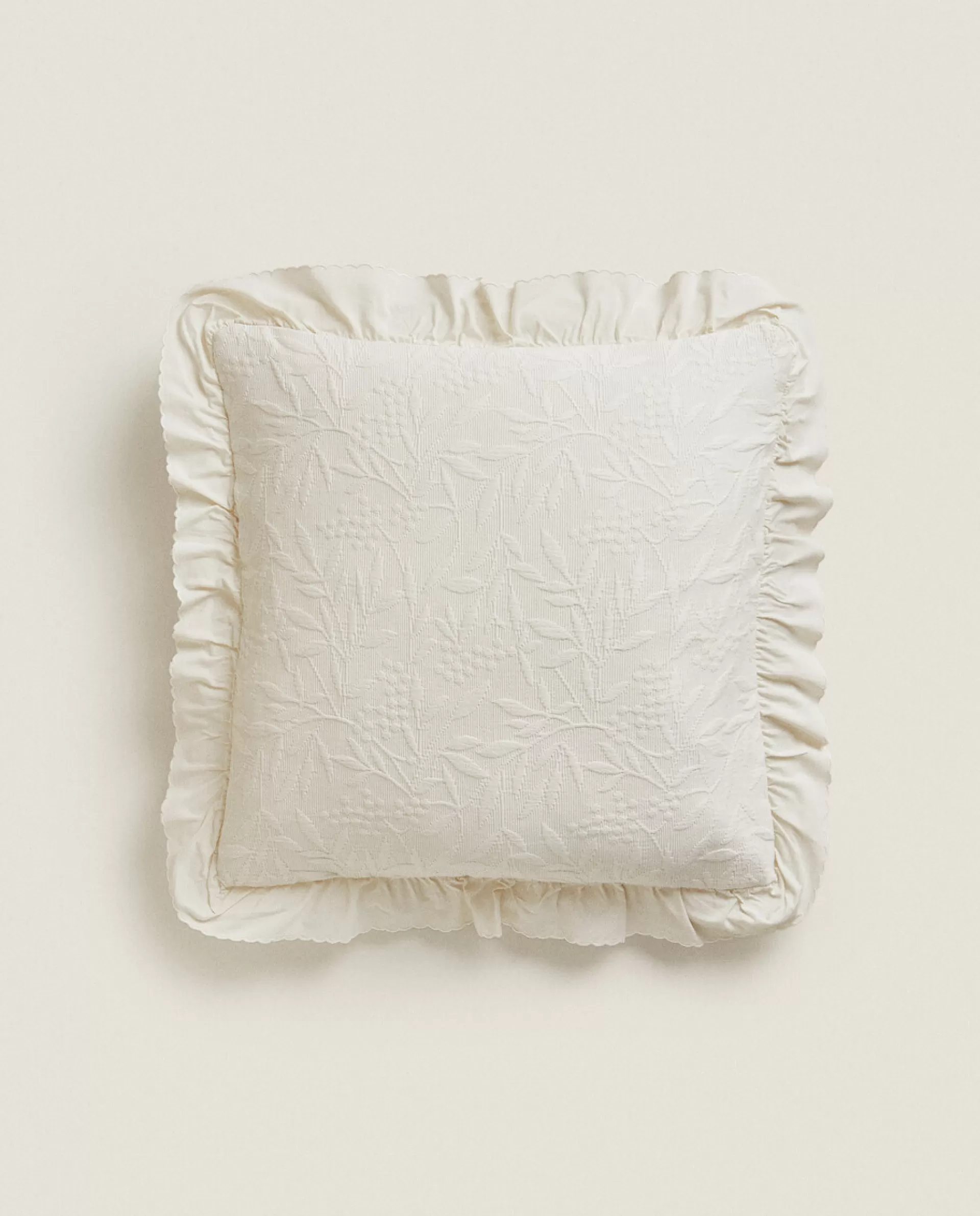 ZARA Home Ruffle Throw Pillow Cover Cream Best Sale