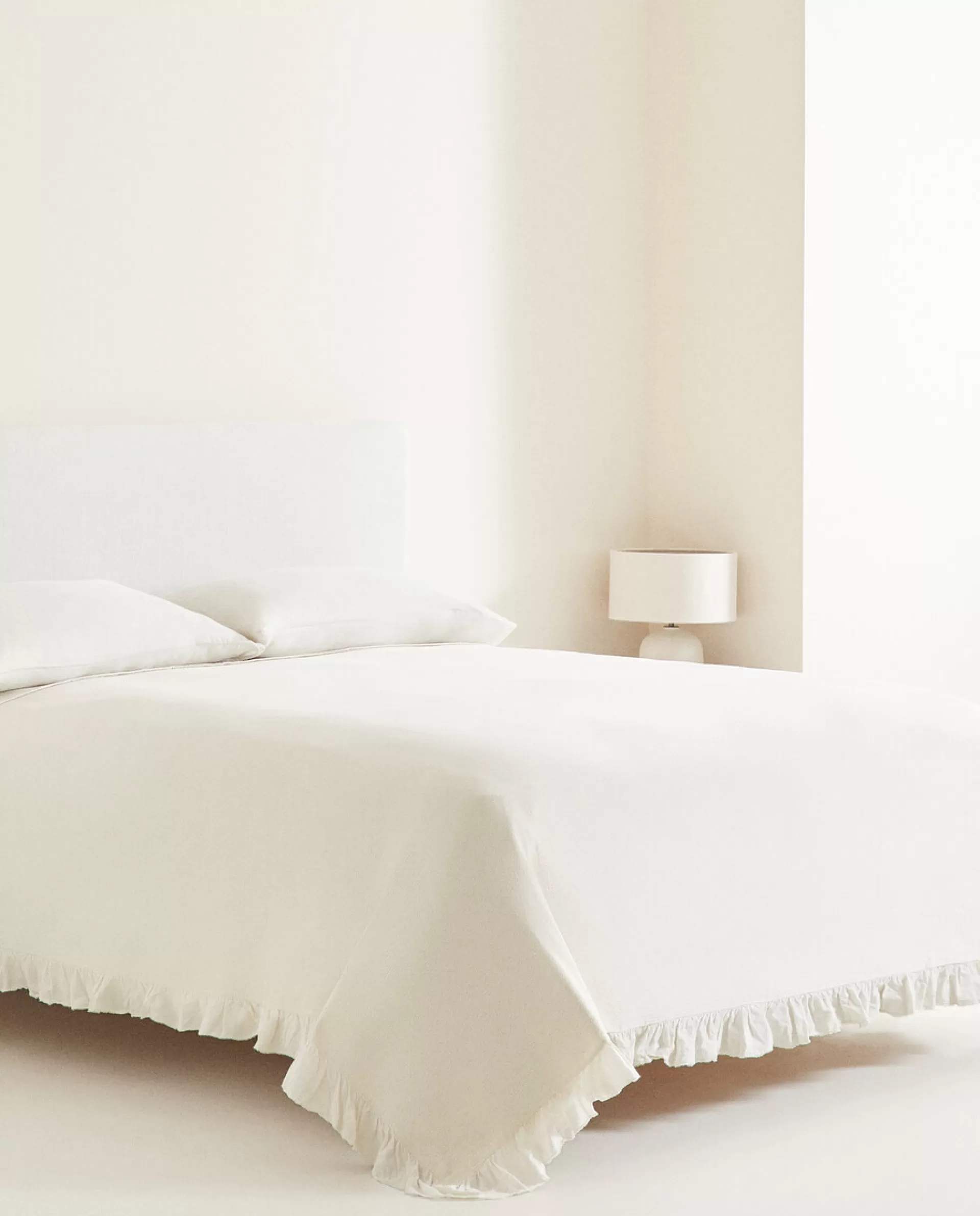 ZARA Home Ruffle Trim Bedspread Cream Best Sale