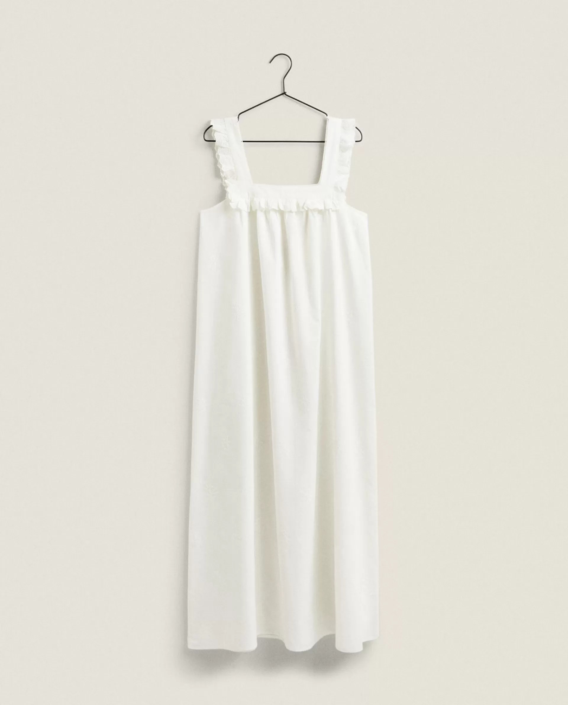 ZARA Home Ruffled Cotton Nightgown Oyster White Discount