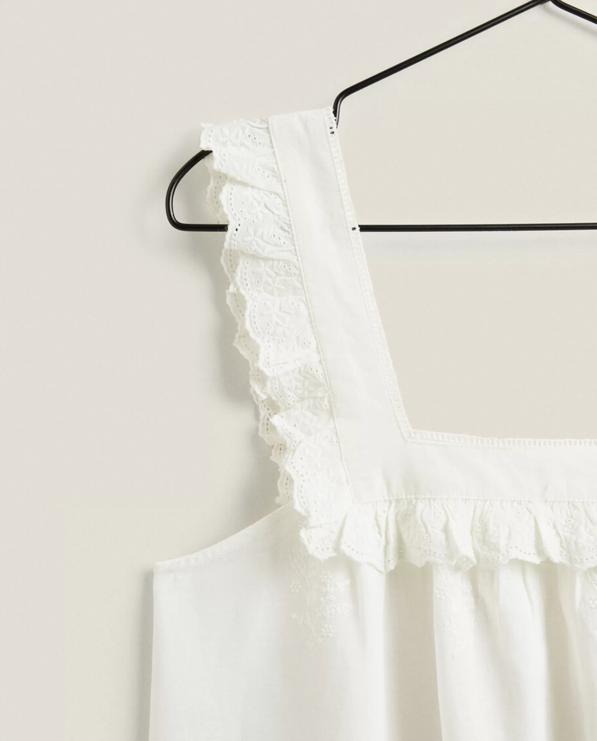 ZARA Home Ruffled Cotton Nightgown Oyster White Discount