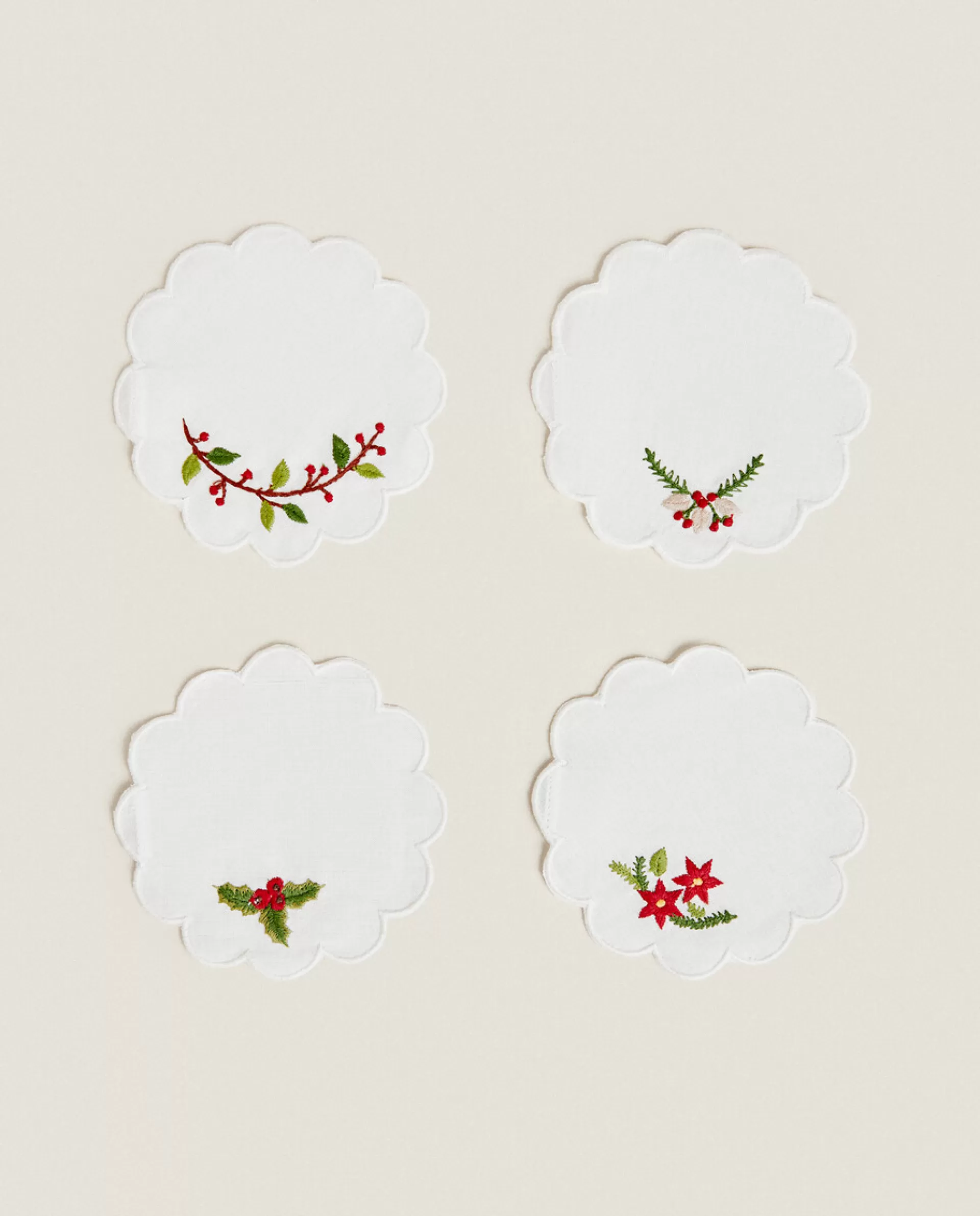 ZARA Home Set Of Embroidered Christmas Coasters White Cheap