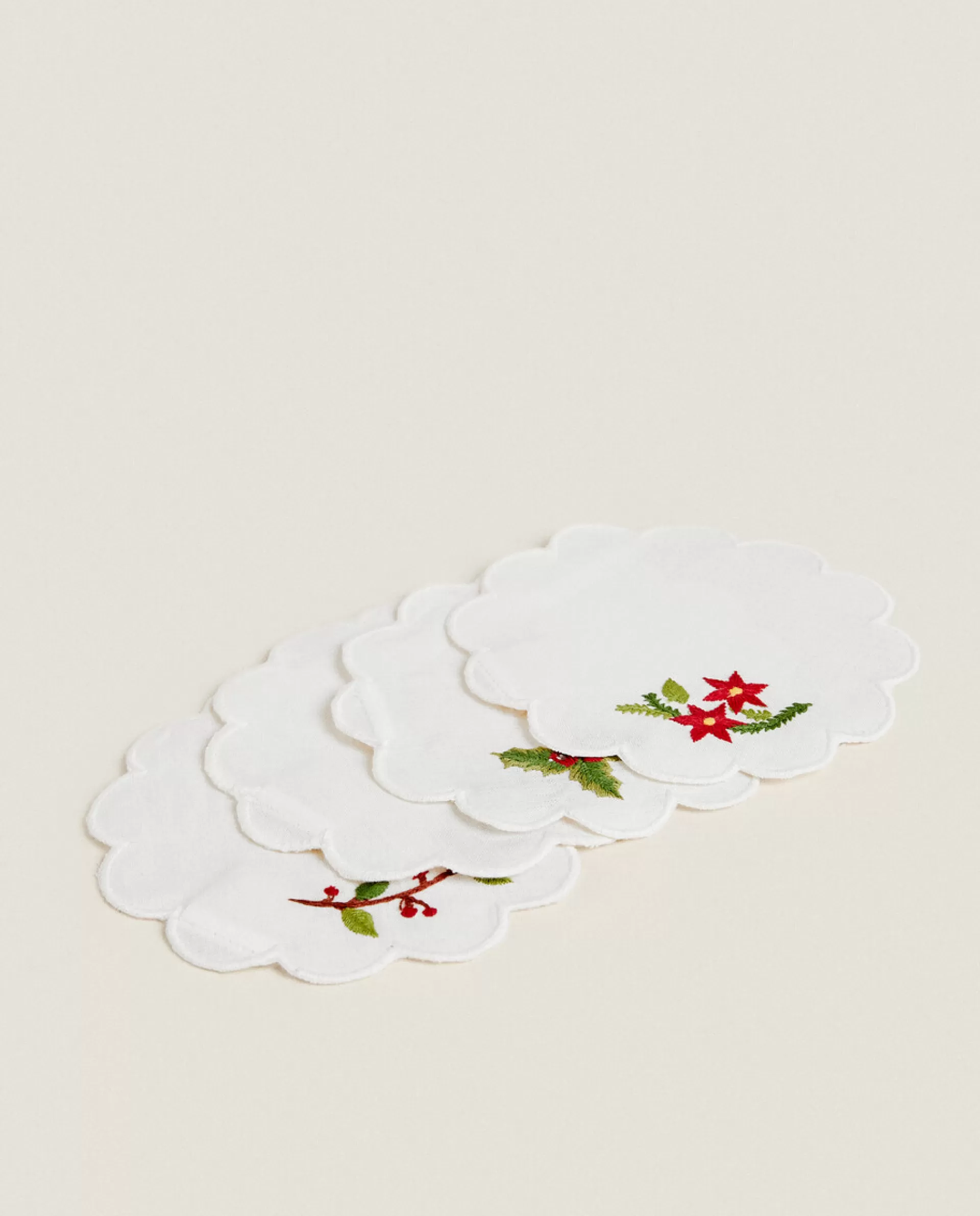 ZARA Home Set Of Embroidered Christmas Coasters White Cheap