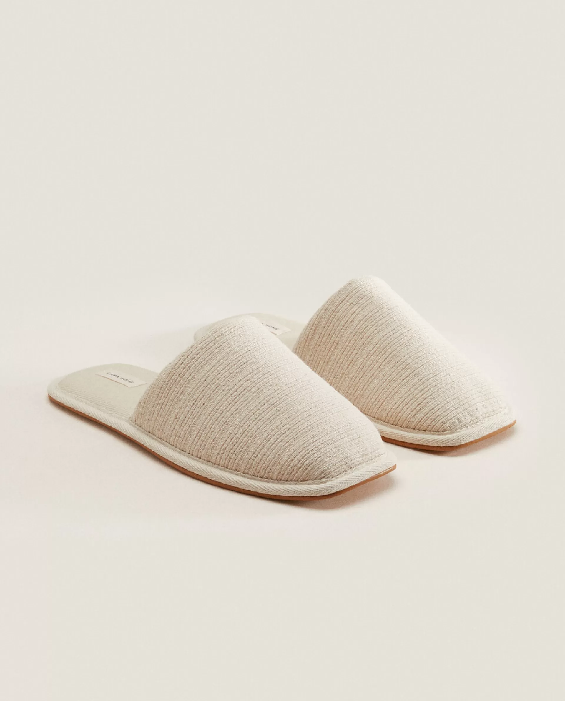 ZARA Home Square Toe Fabric Slippers Ecru Fashion