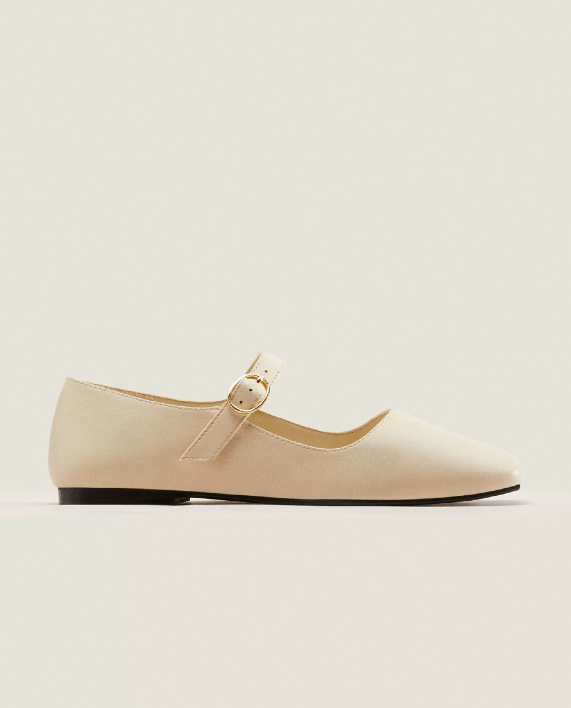 ZARA Home Square Toe Leather Ballet Flats Ecru Cheap