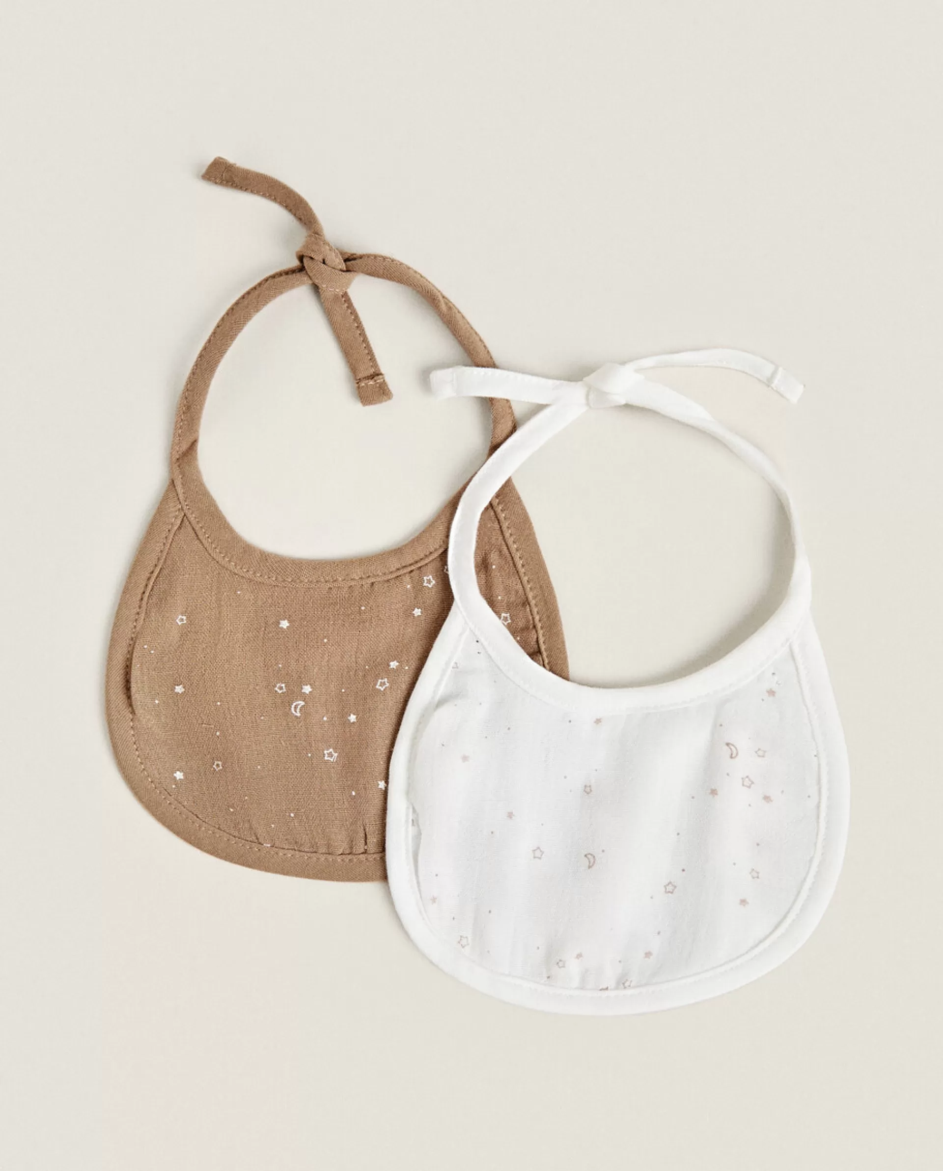 ZARA Home Star Print Muslin Bibs (Set Of 2) Oyster White Clearance