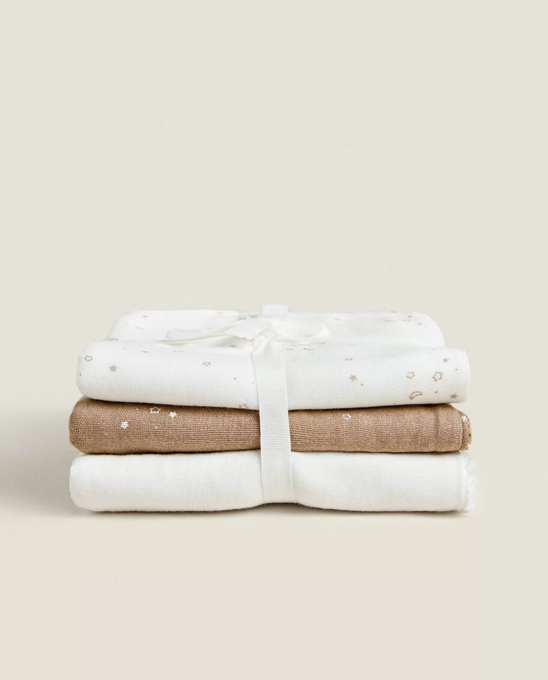 ZARA Home Star Print Towels (Pack Of 3) Oyster White Cheap