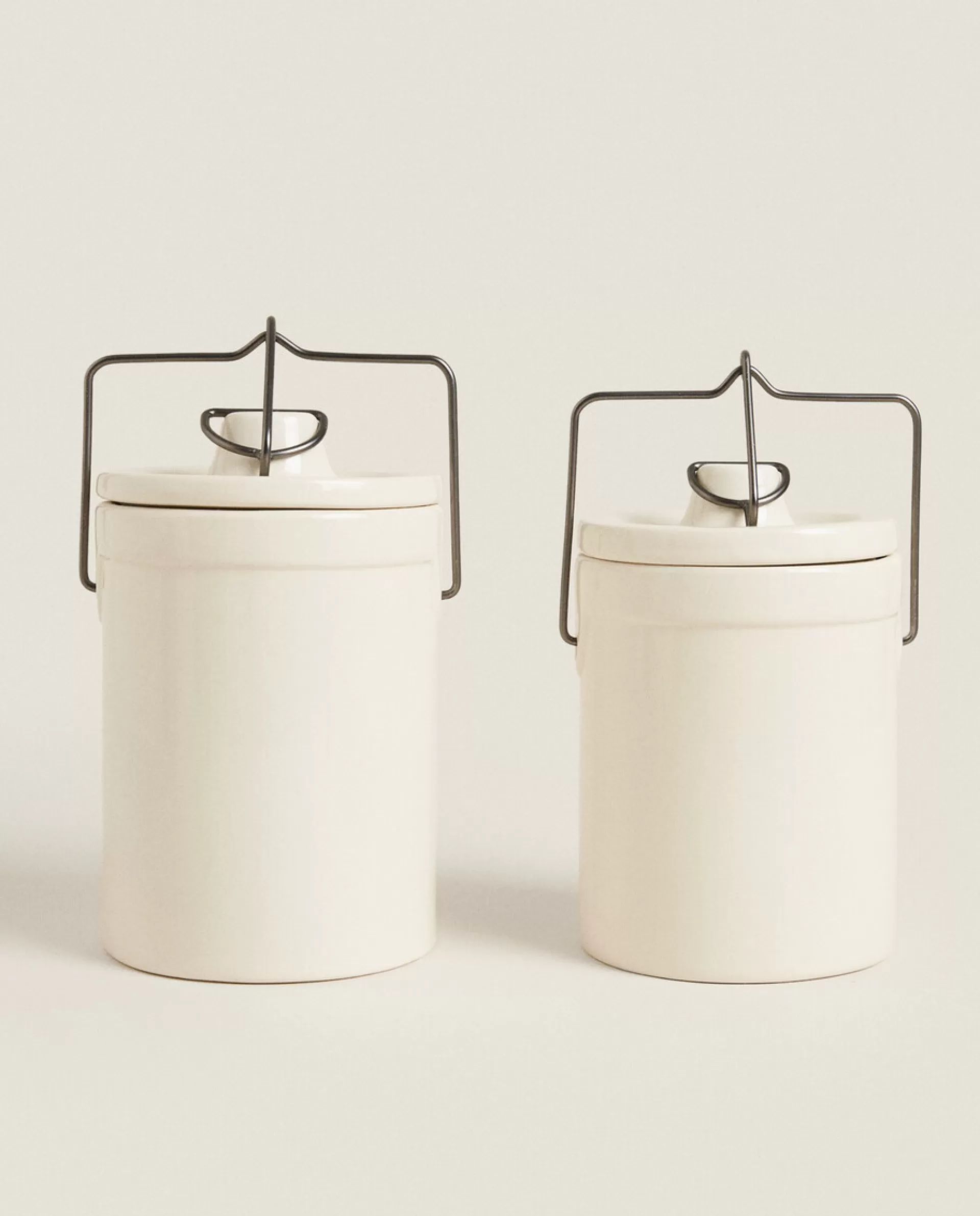 ZARA Home Stoneware Cylindrical Jar Cream Flash Sale