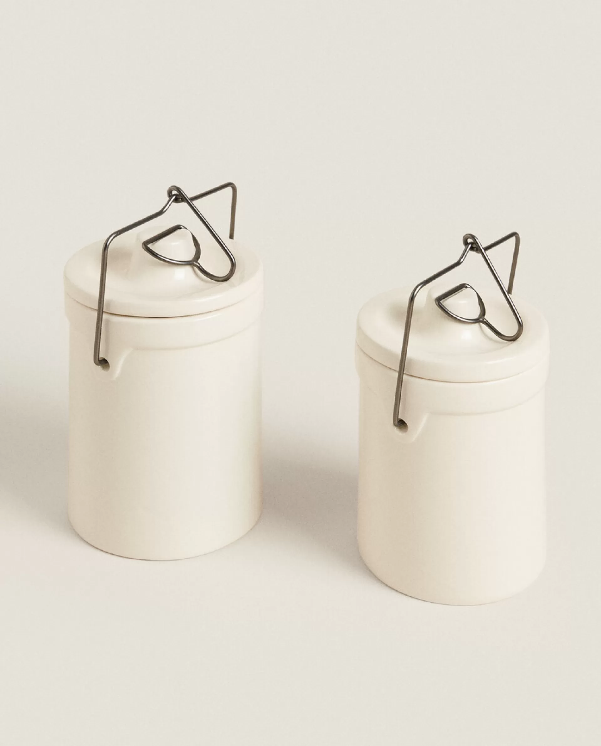 ZARA Home Stoneware Cylindrical Jar Cream Flash Sale