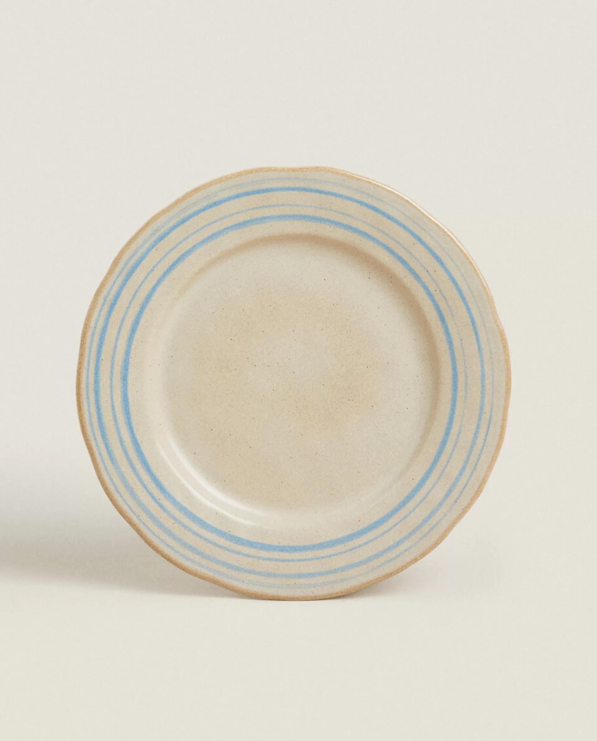 ZARA Home Stoneware Dinner Plate With Lines Ecru/ Blue Shop