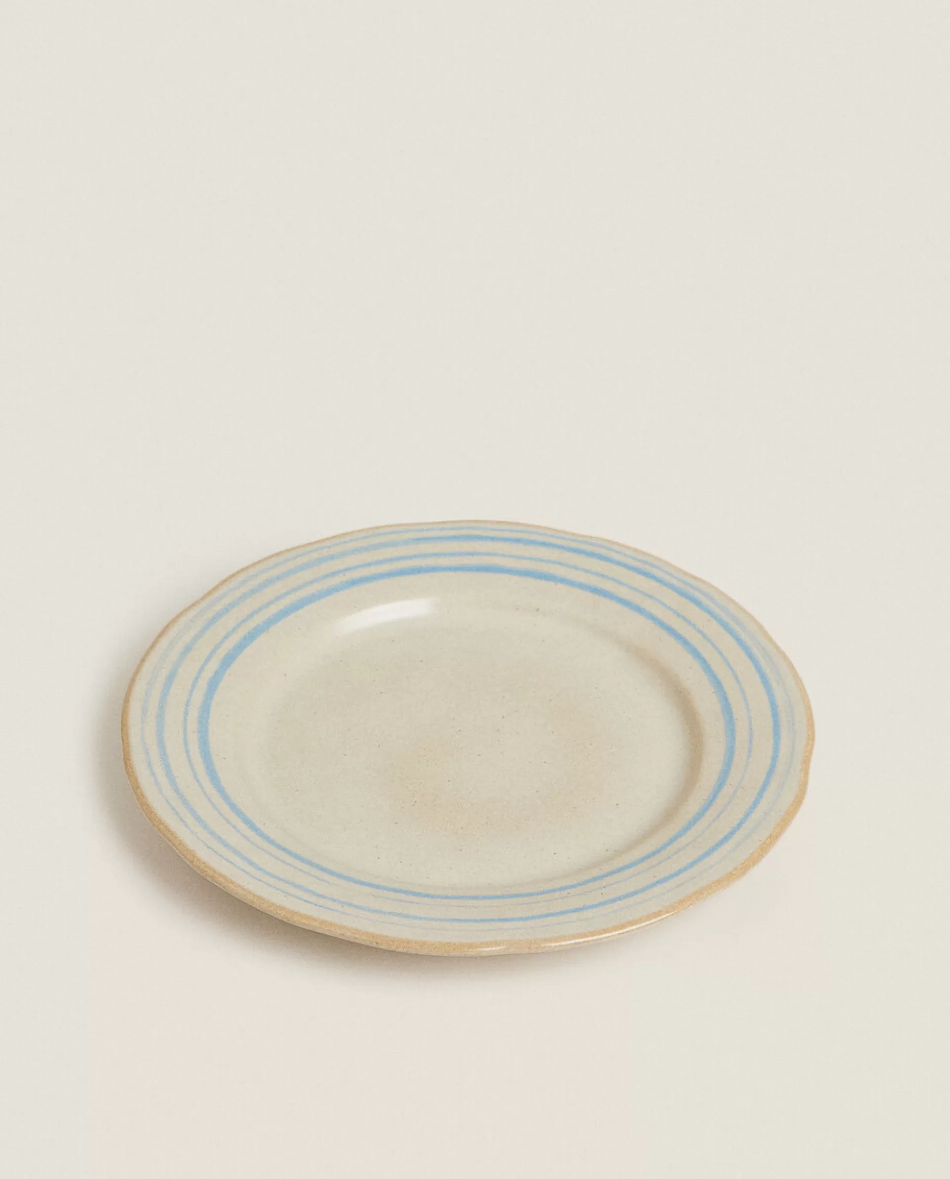 ZARA Home Stoneware Dinner Plate With Lines Ecru/ Blue Shop