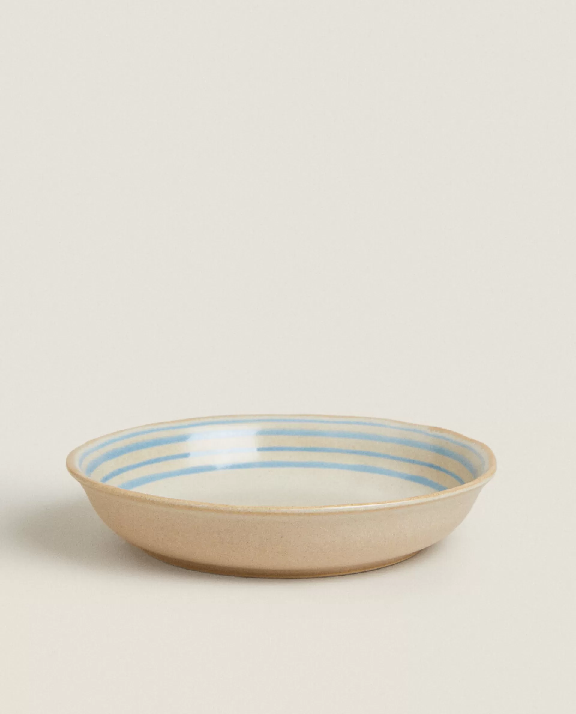 ZARA Home Stoneware Soup Plate With Lines Ecru/ Blue Discount