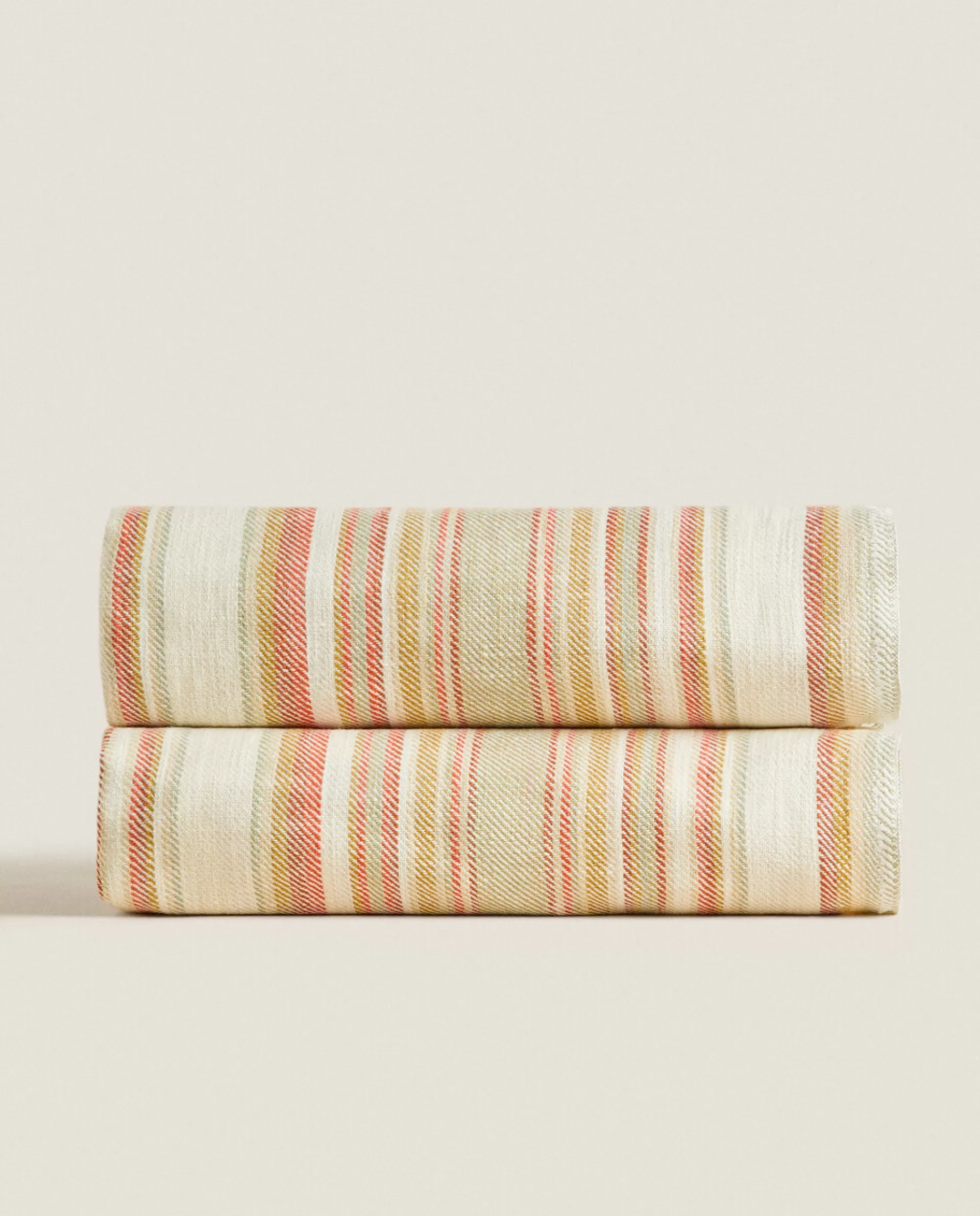 ZARA Home Striped Cotton And Linen Blanket Multicolour New