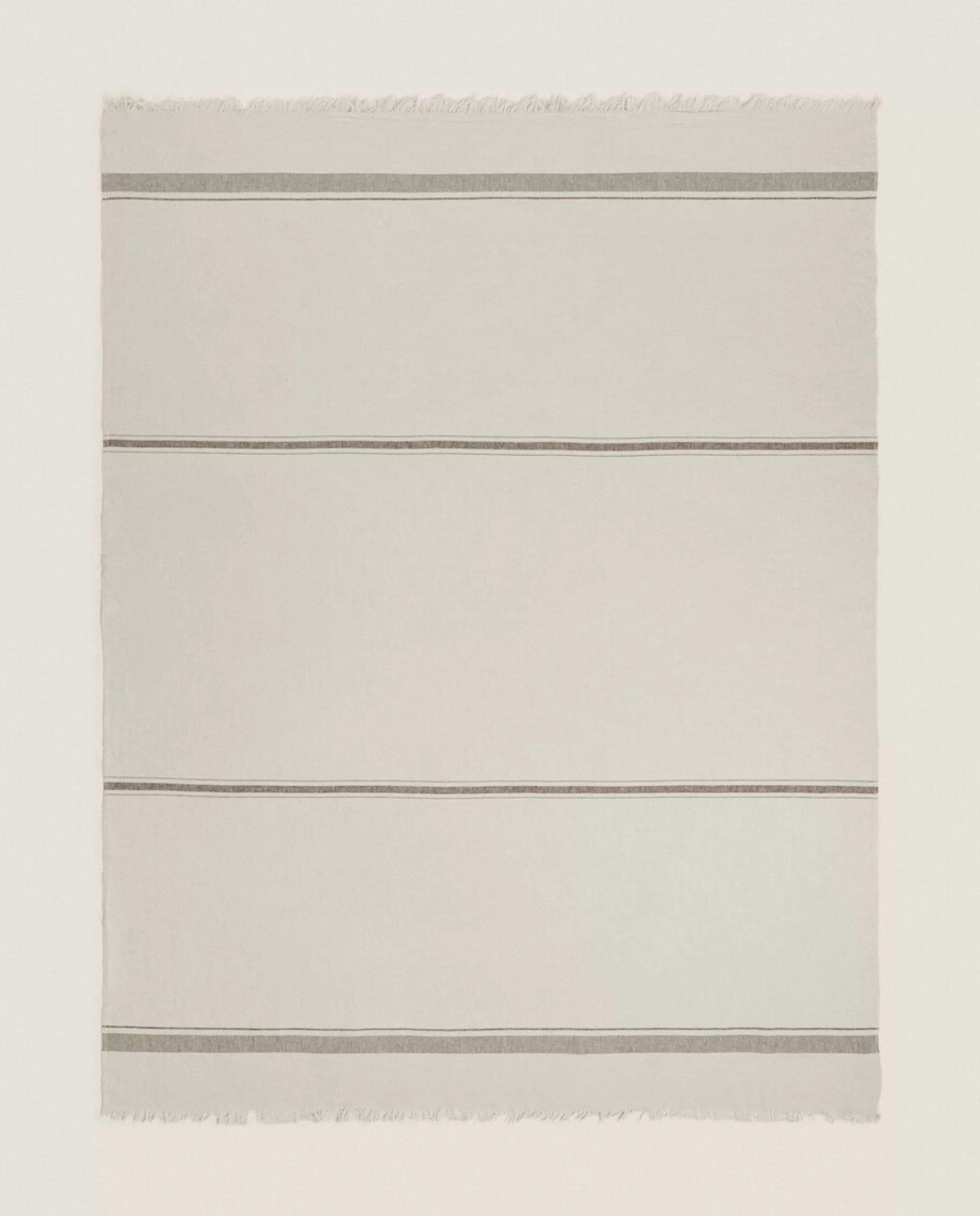 ZARA Home Striped Cotton-Linen Blanket Natural Colour Fashion