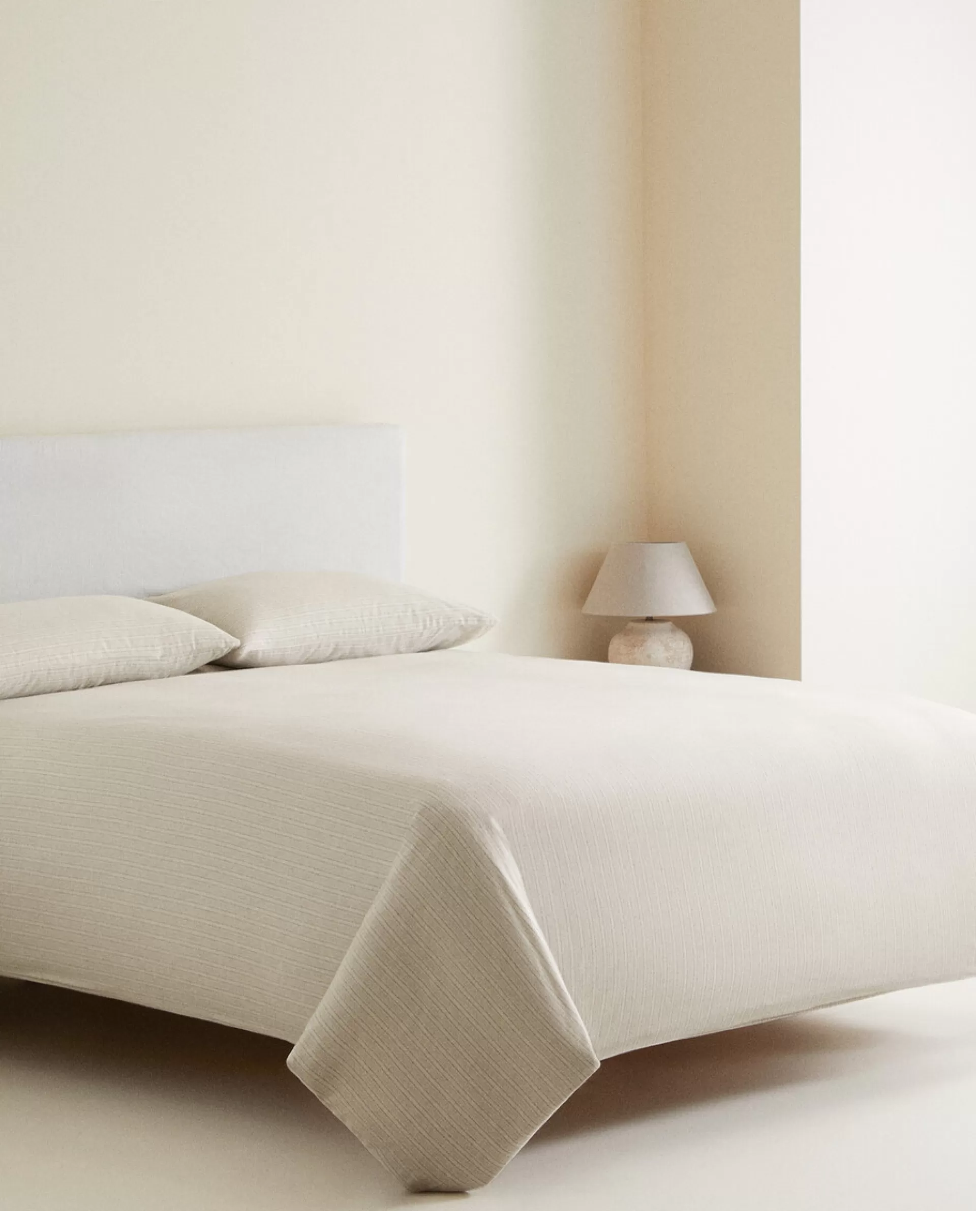 ZARA Home Striped Flannel Fitted Sheet Sand Clearance