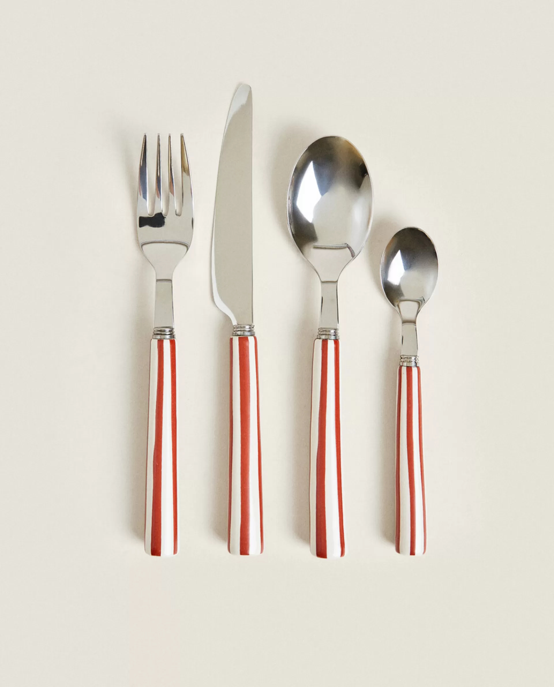ZARA Home Striped Flatware Set (4 Pieces) Russet Clearance