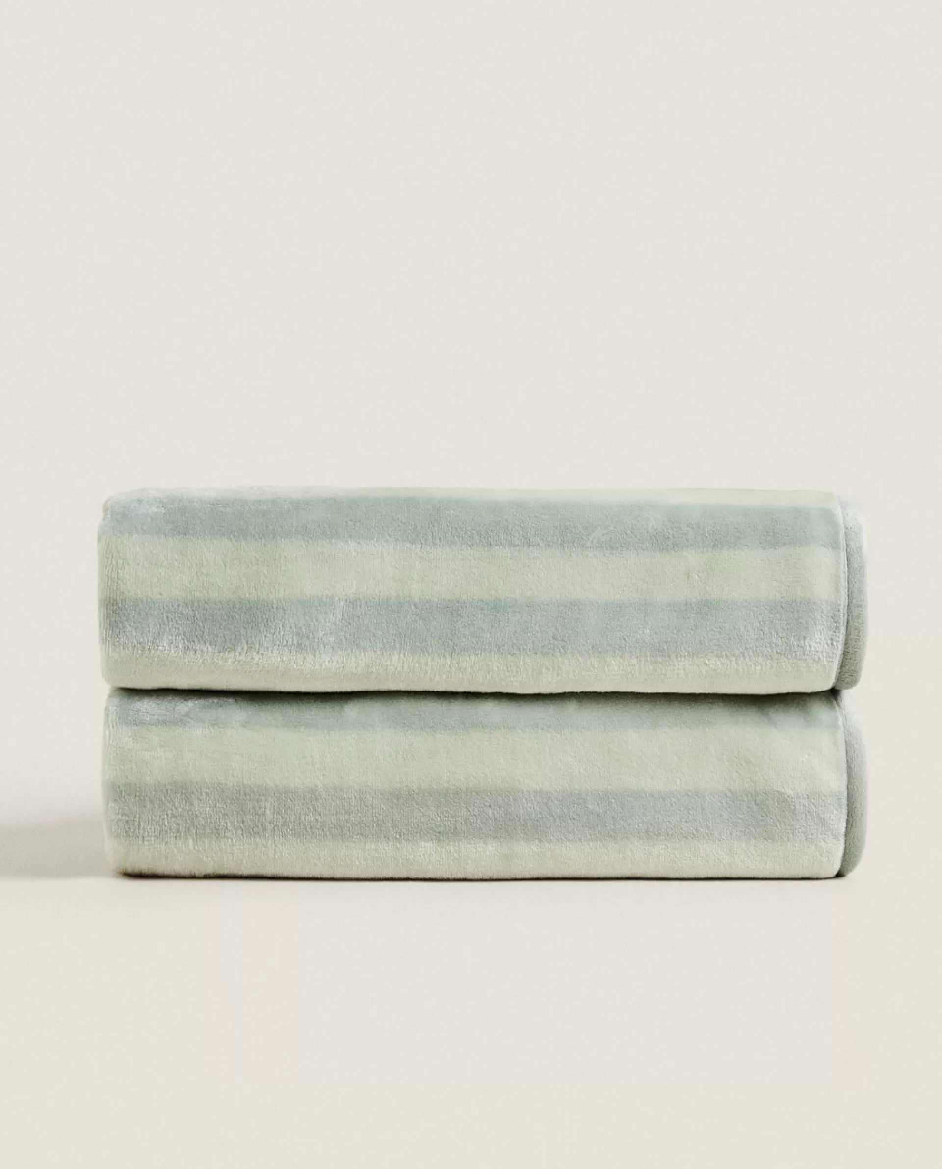 ZARA Home Striped Fleece Blanket Green Clearance