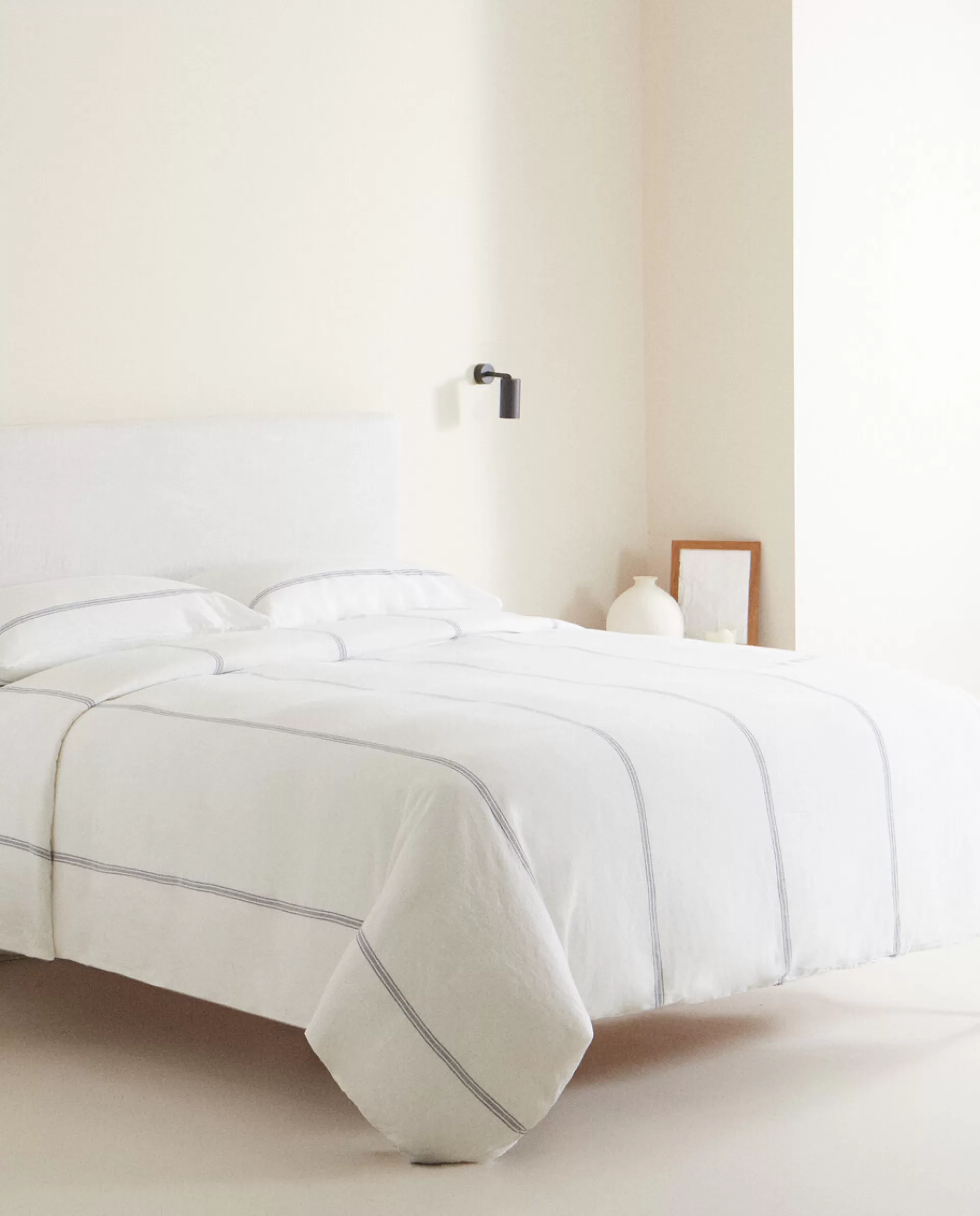 ZARA Home Striped Linen Duvet Cover Blue Cheap