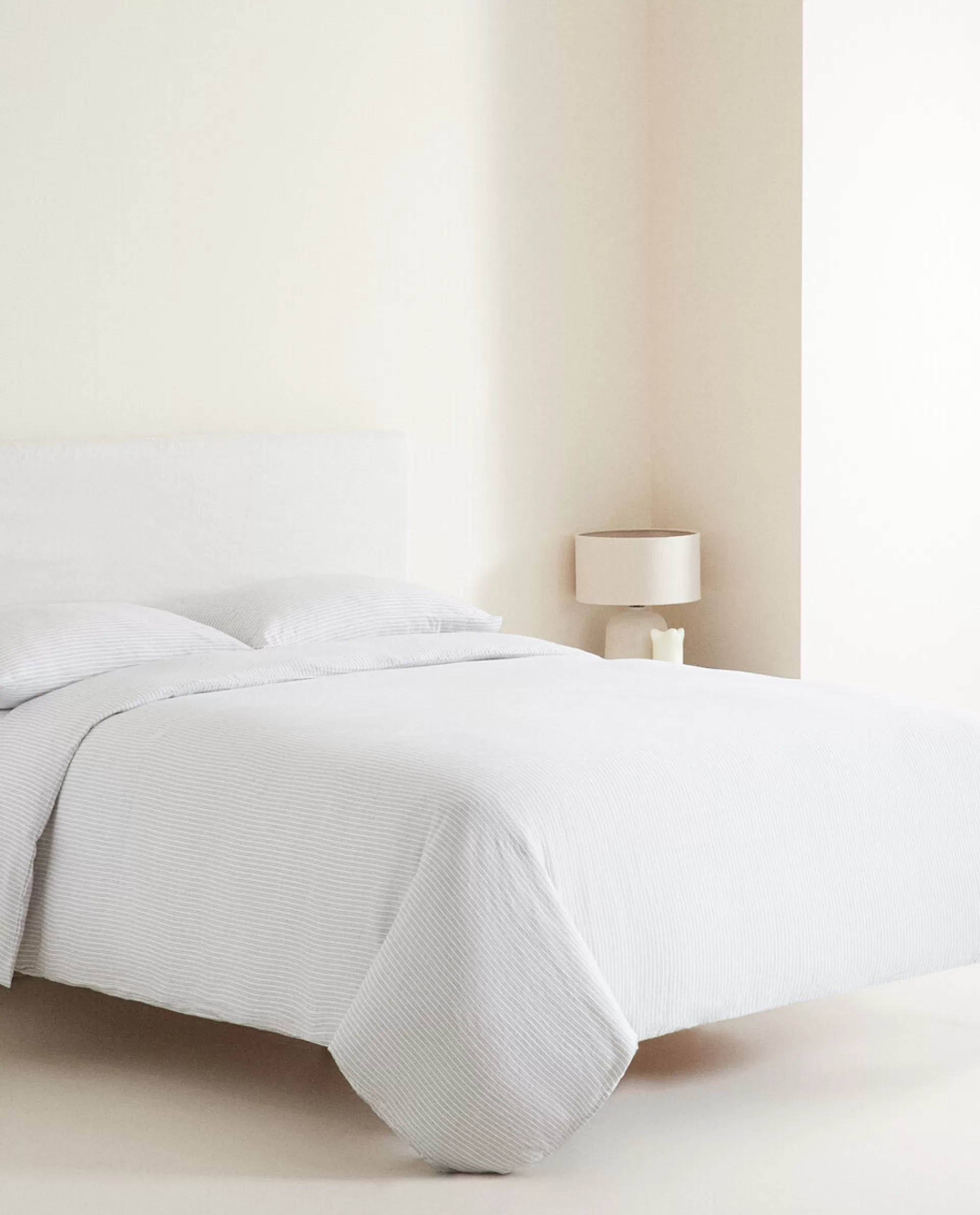 ZARA Home Striped Linen Duvet Cover Blue Discount