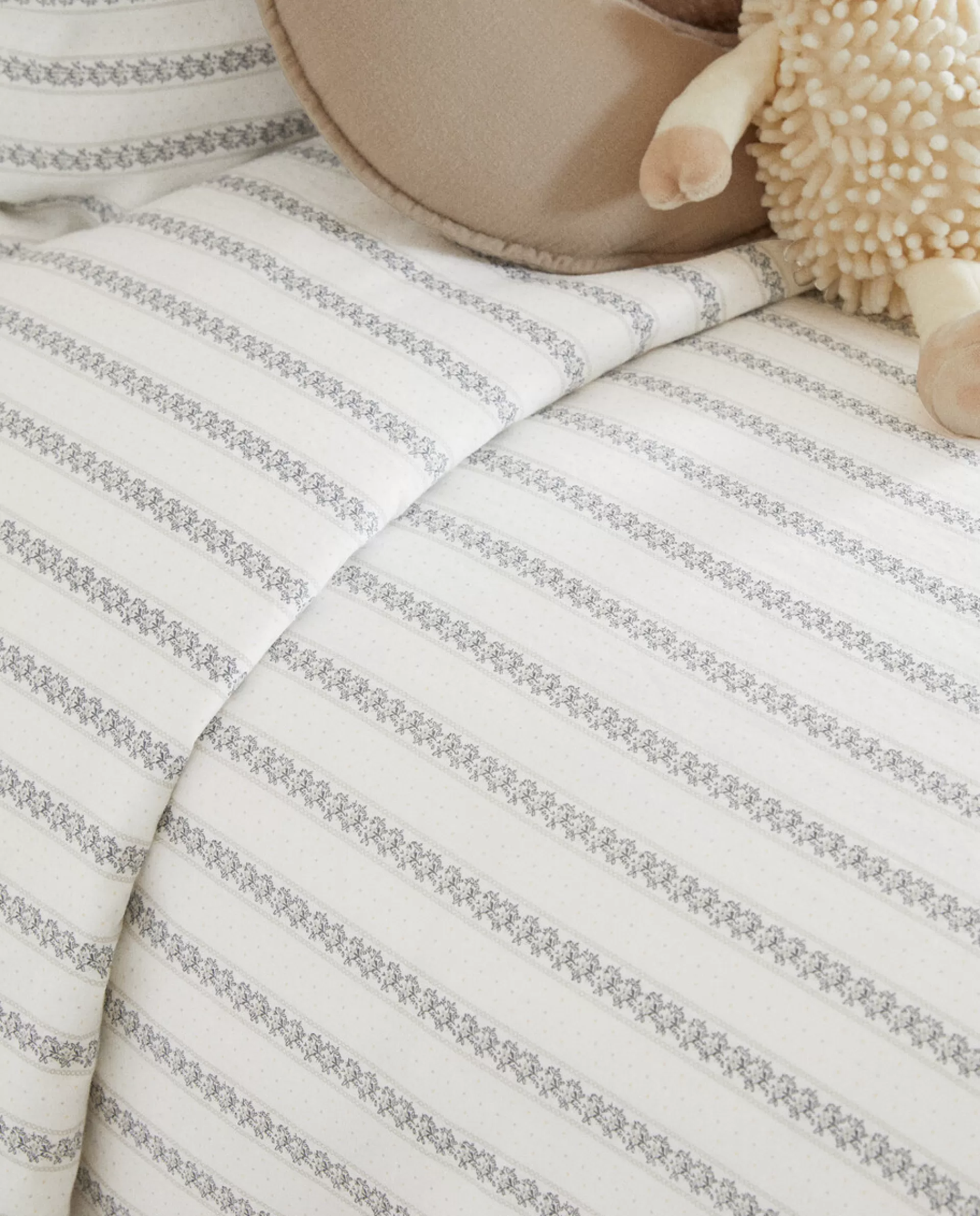 ZARA Home Striped Linen Duvet Cover Oyster White Store