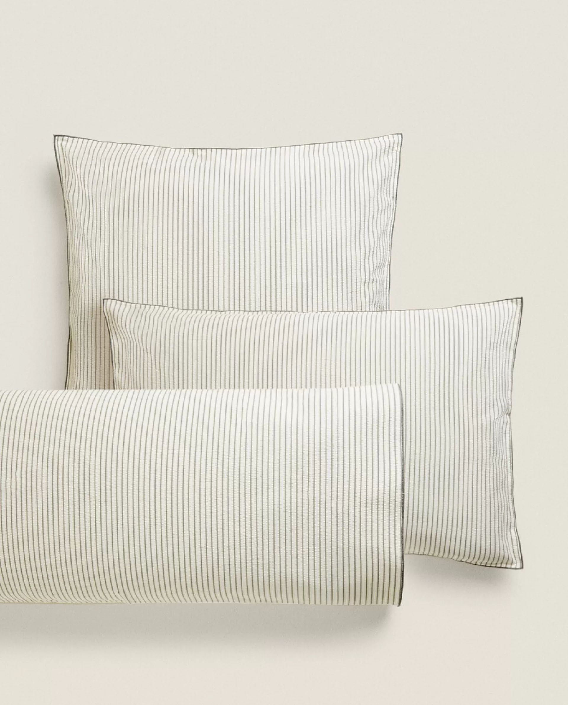 ZARA Home Striped Seersucker Pillowcase Sand Hot