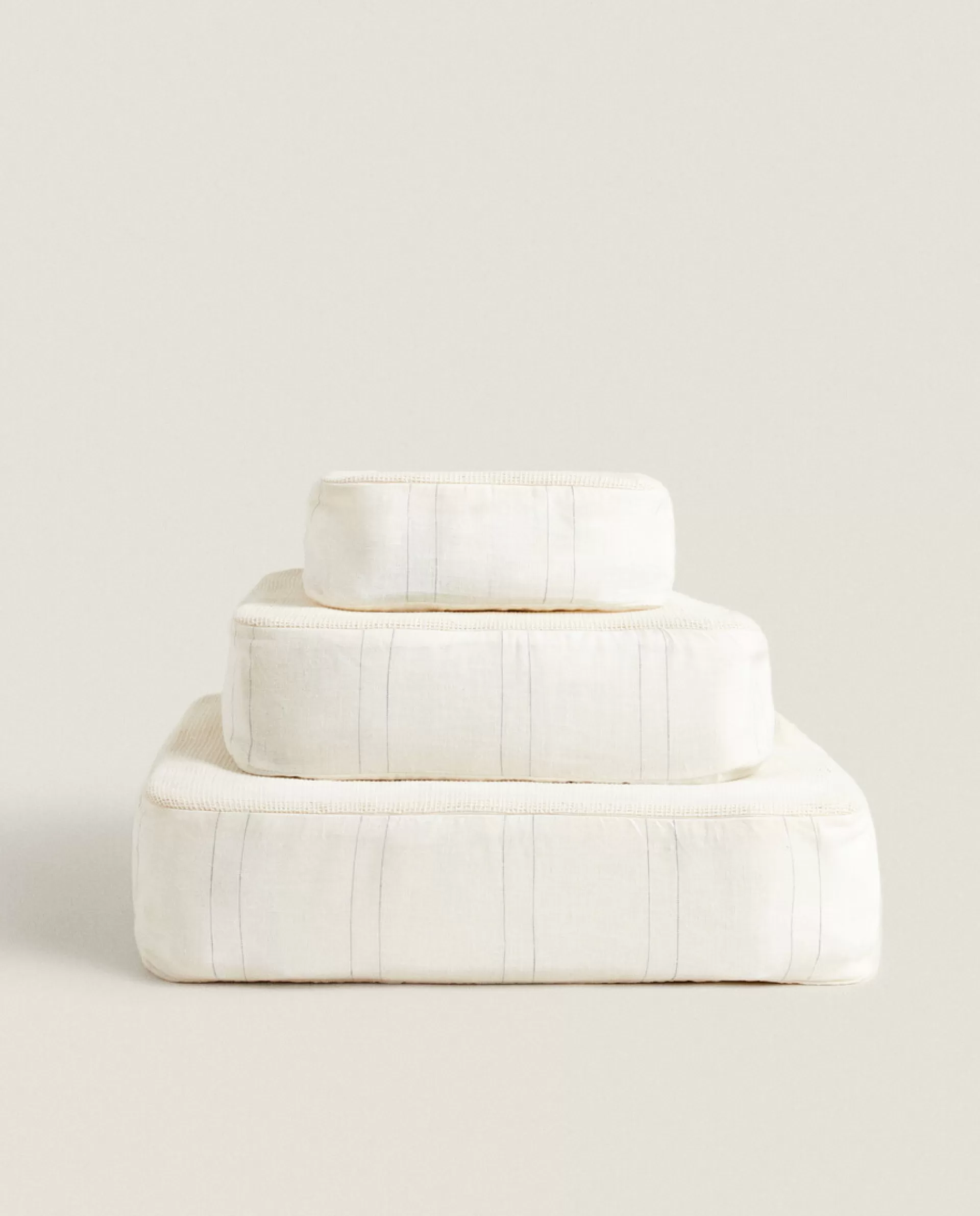 ZARA Home Striped Travel Organizers (Pack Of 3) Ecru/Black New