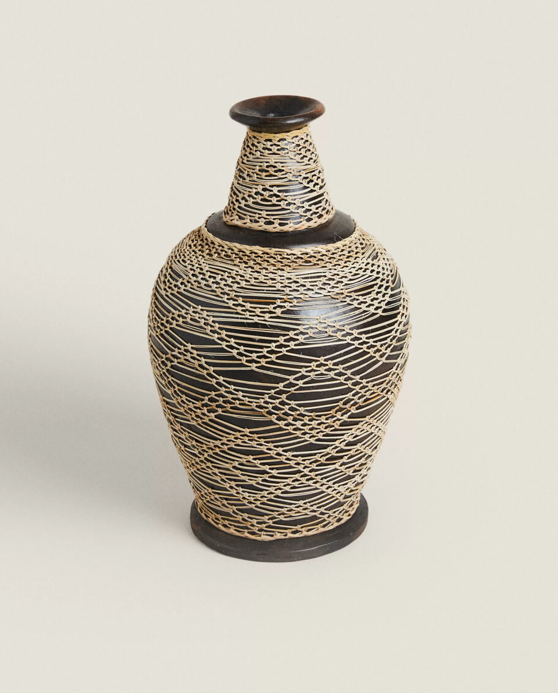 ZARA Home Terracotta And Rattan Vase Brown New