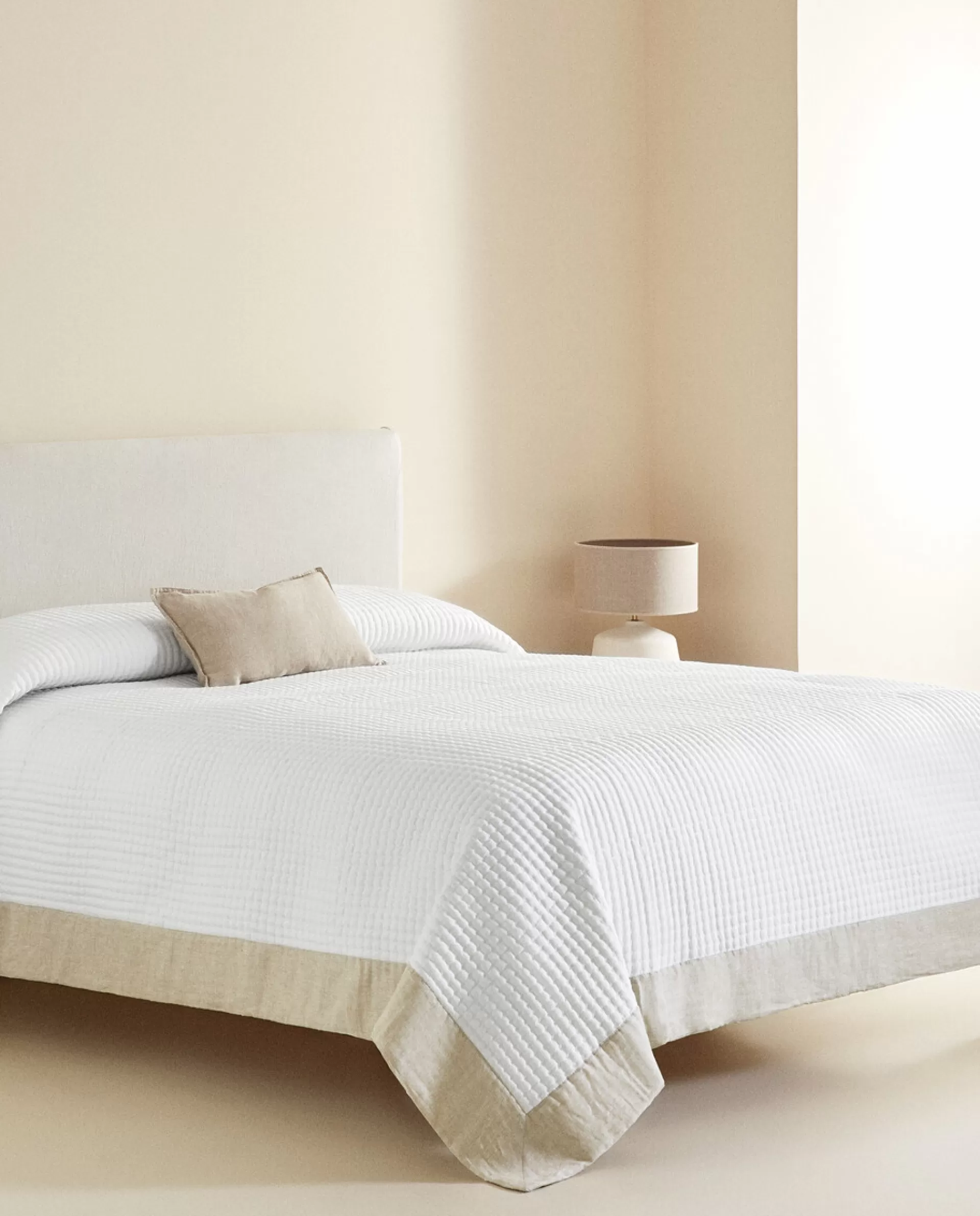 ZARA Home Textured Quilt With Linen Border Natural Colour Store