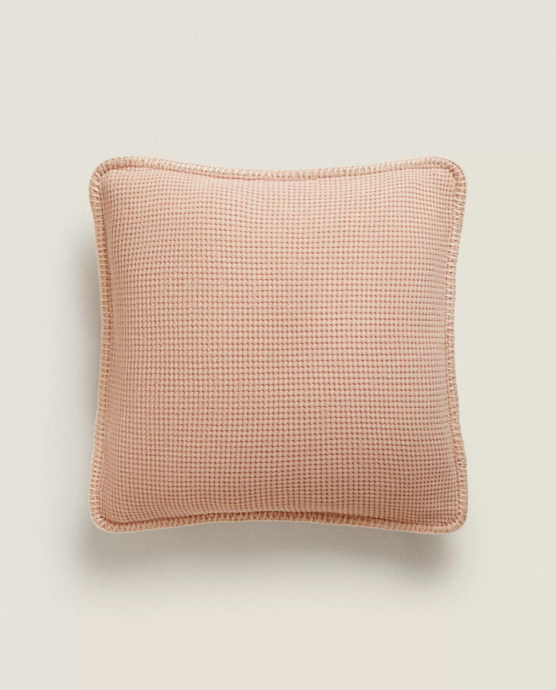ZARA Home Textured Waffle-Knit Throw Pillow Cover Pink New