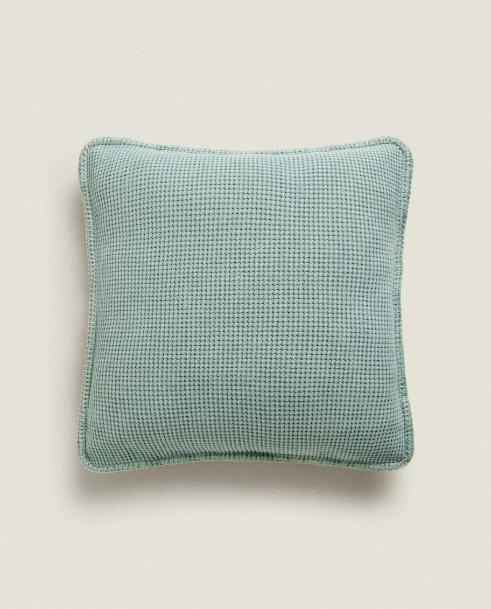 ZARA Home Textured Waffle-Knit Throw Pillow Cover Green Discount