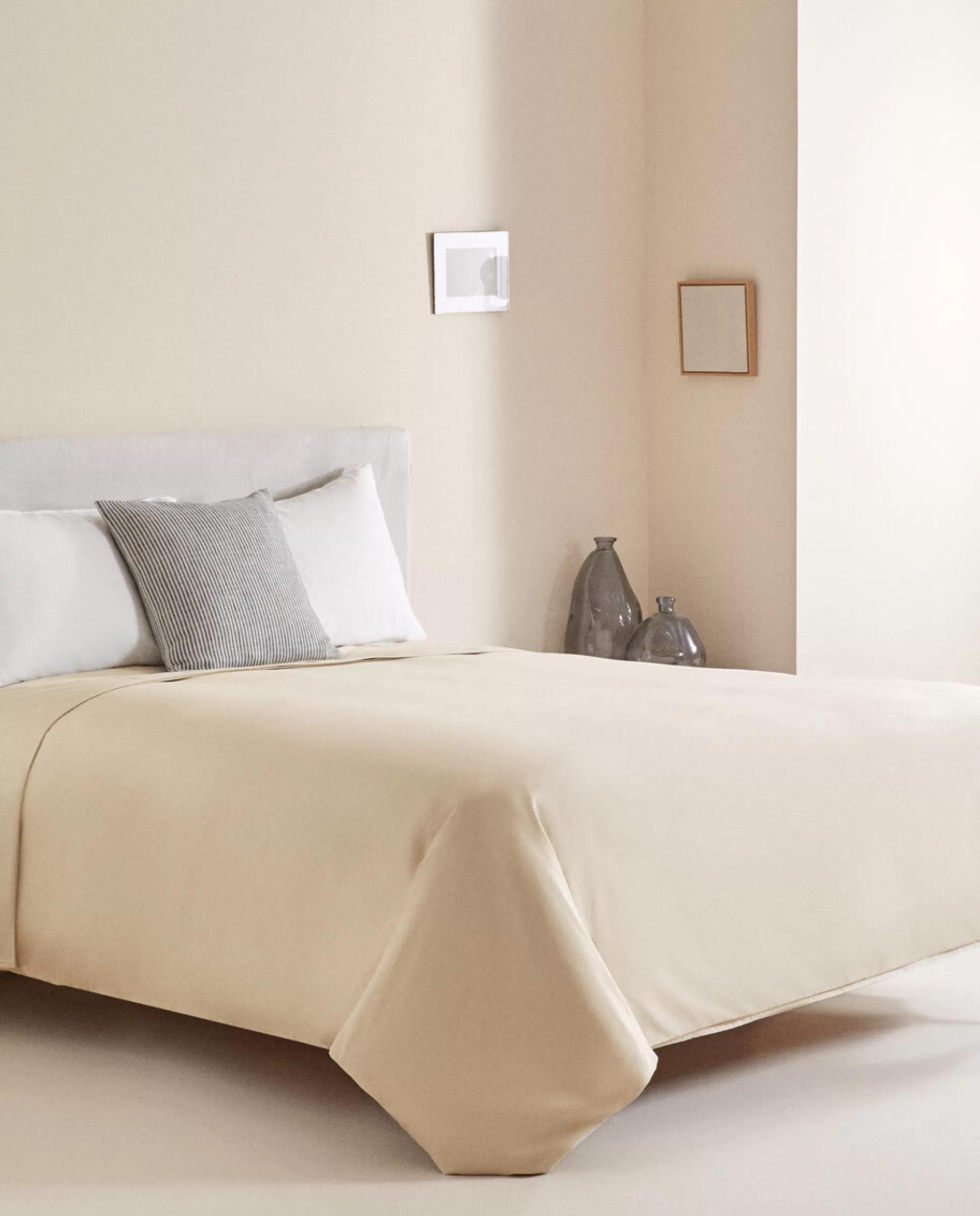 ZARA Home (180 Thread Count) Cotton Percale Fitted Sheet Beige Hot