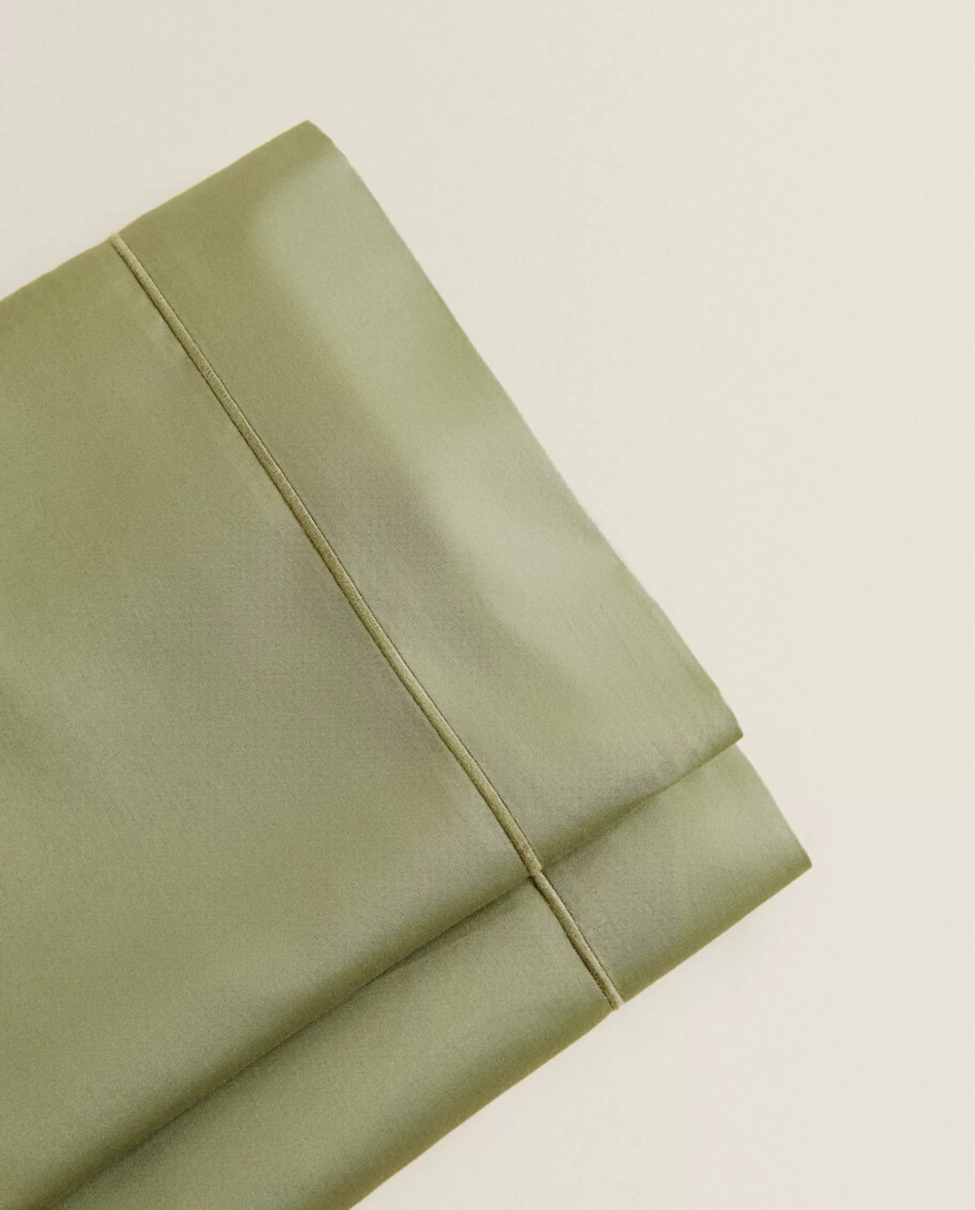 ZARA Home (300 Thread Count) Cotton Sateen Flat Sheet Verde Flash Sale