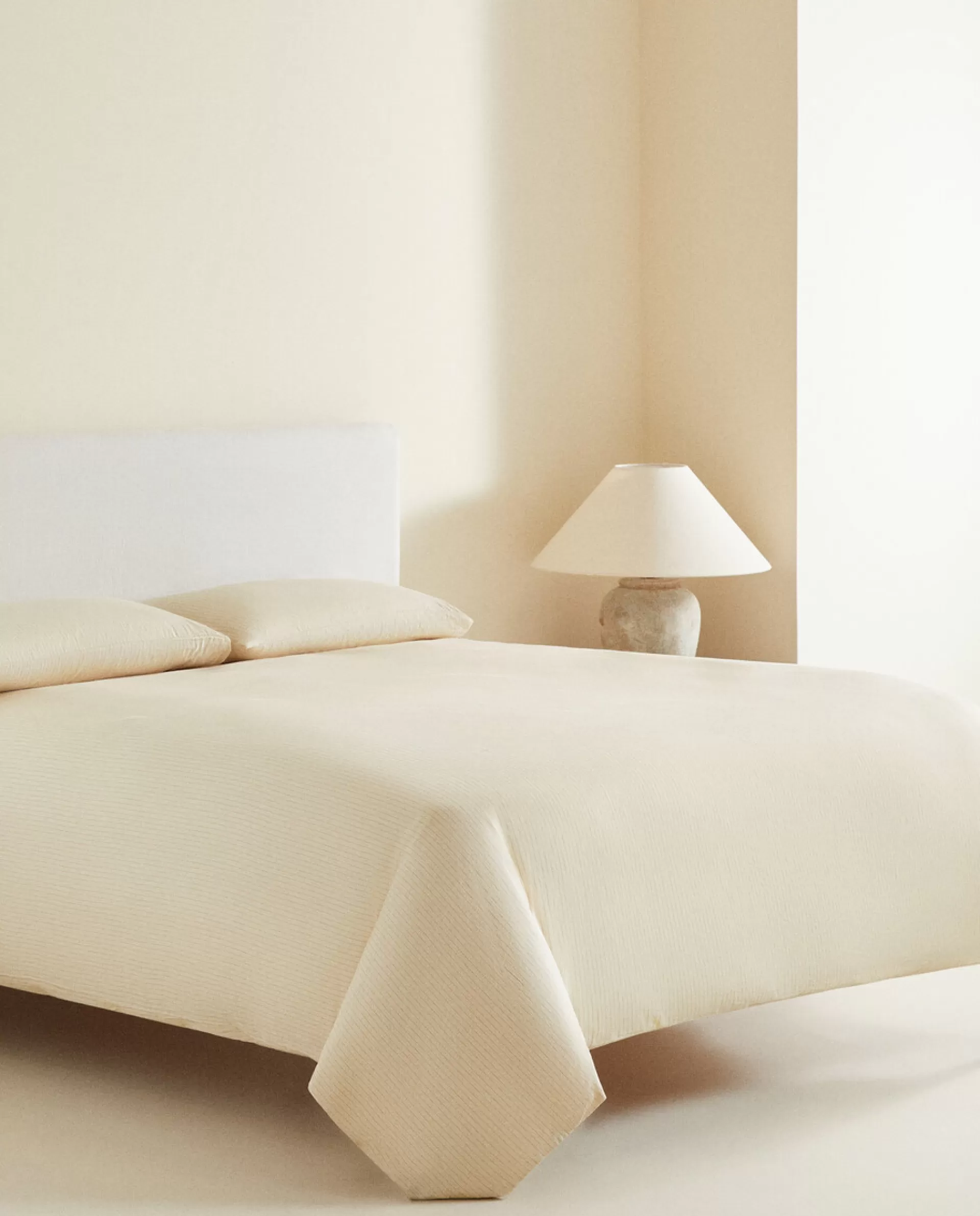 ZARA Home (300 Thread Count) Striped Washed Sateen Duvet Cover Butter Yellow Best Sale