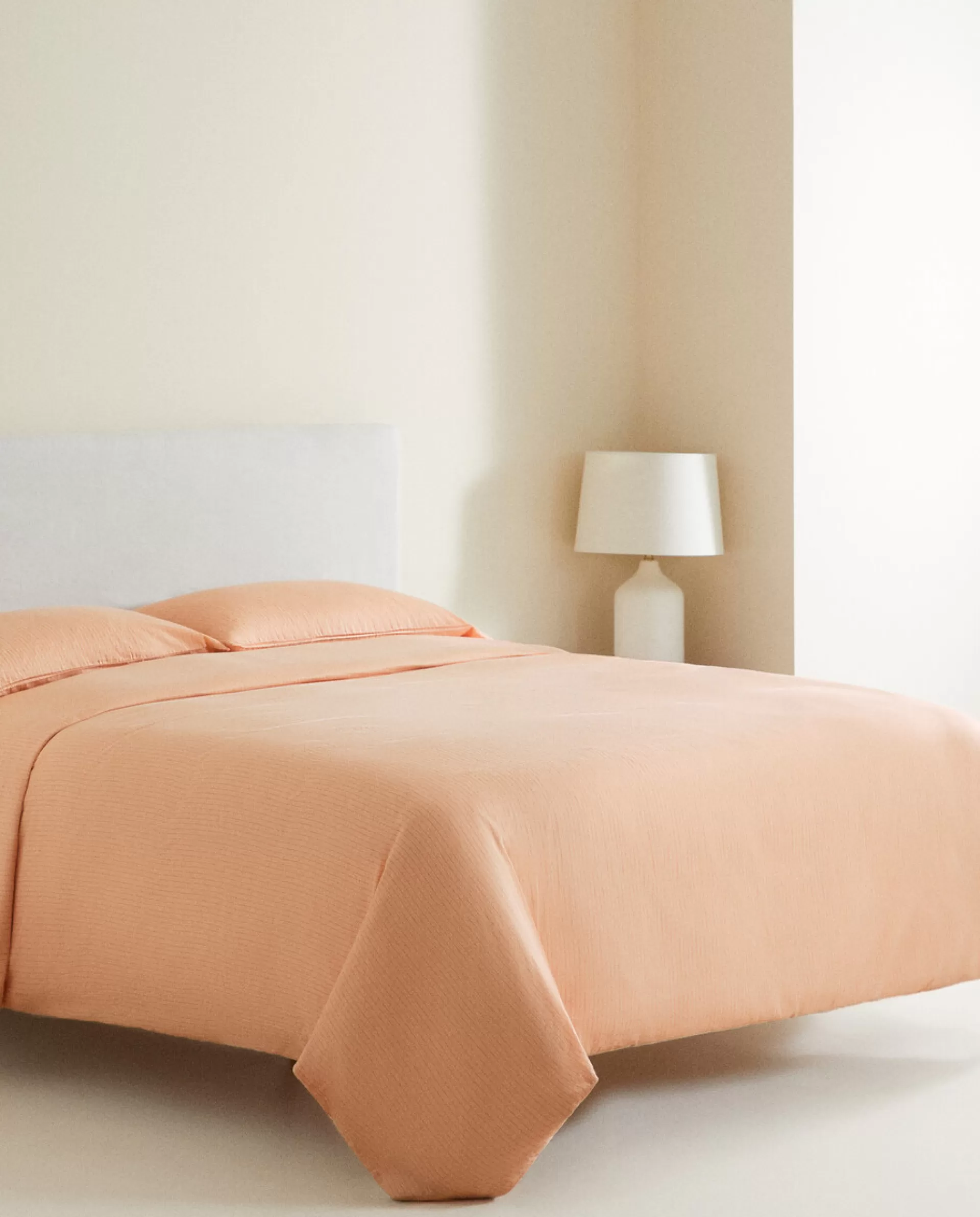 ZARA Home (300 Thread Count) Striped Washed Sateen Duvet Cover Coral Clearance