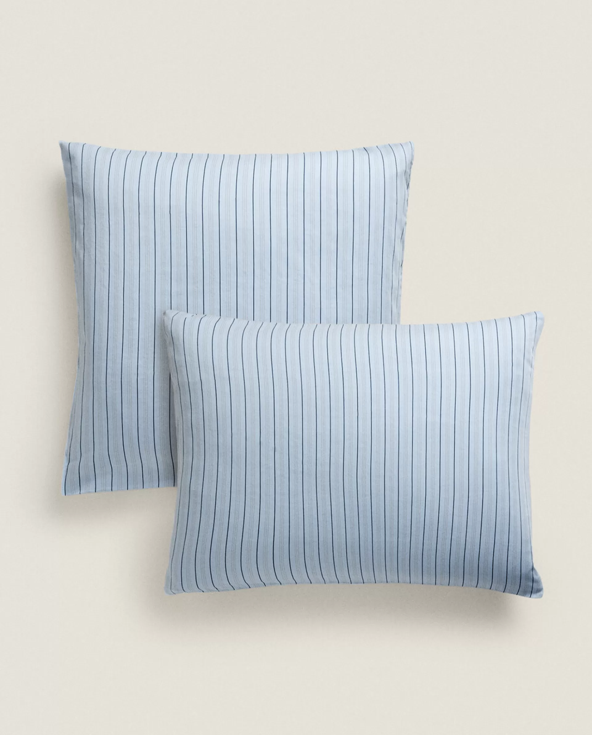 ZARA Home (300 Thread Count) Striped Washed Sateen Pillowcase Blue New