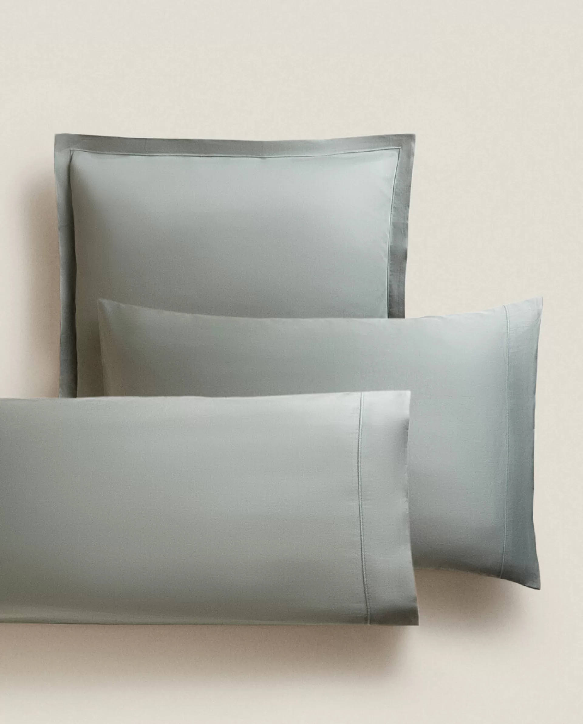 ZARA Home (300-Thread-Count) Cotton Sateen Pillowcase Green Cheap