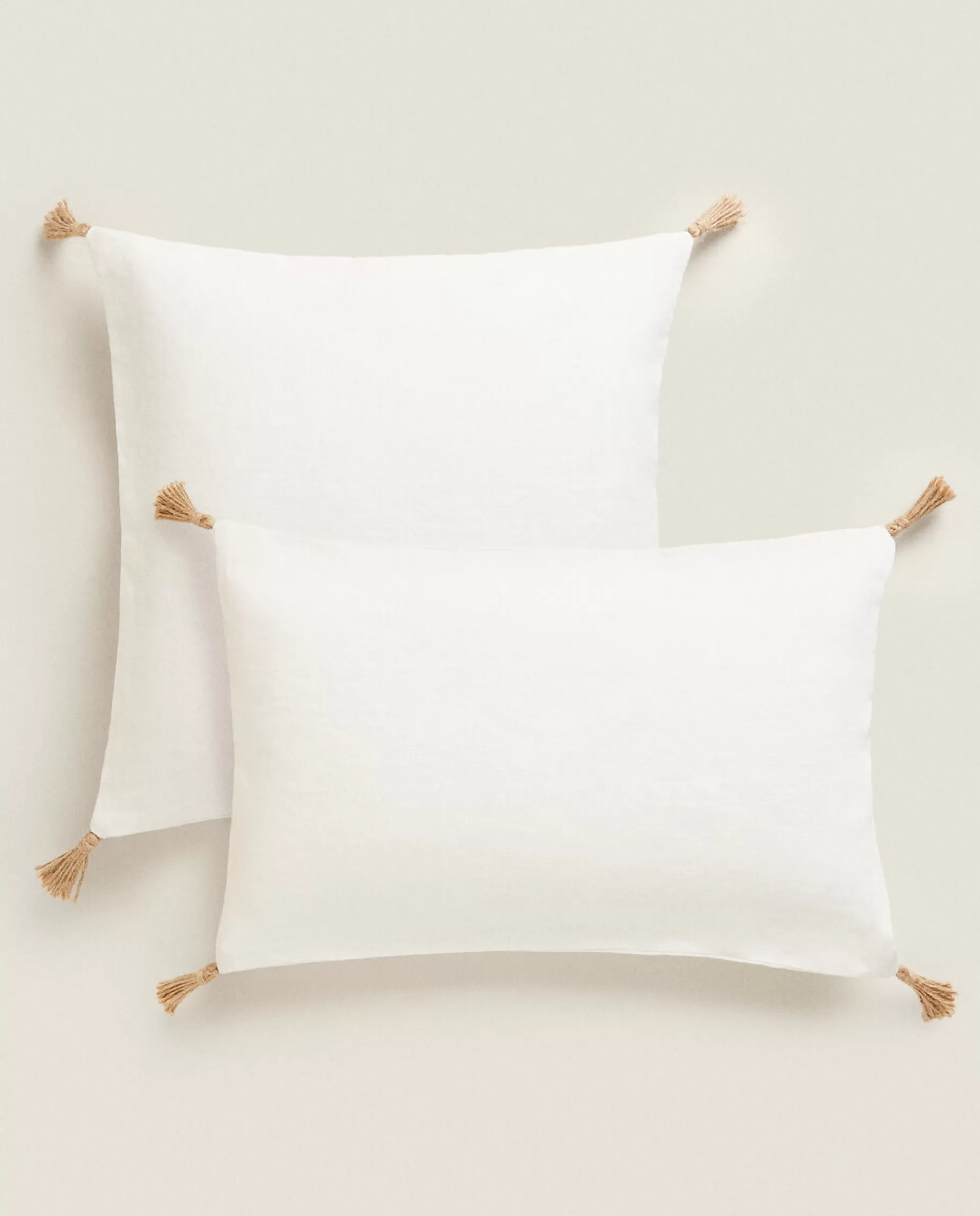 ZARA Home Throw Pillow Cover With Jute Tassels White Best Sale