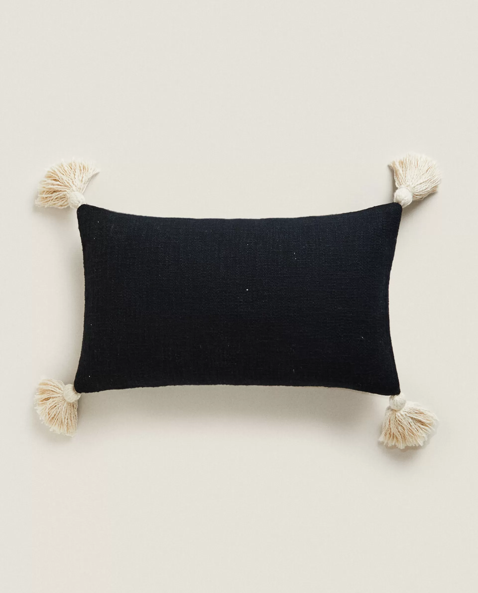 ZARA Home Throw Pillow Cover With Tassels Black Flash Sale