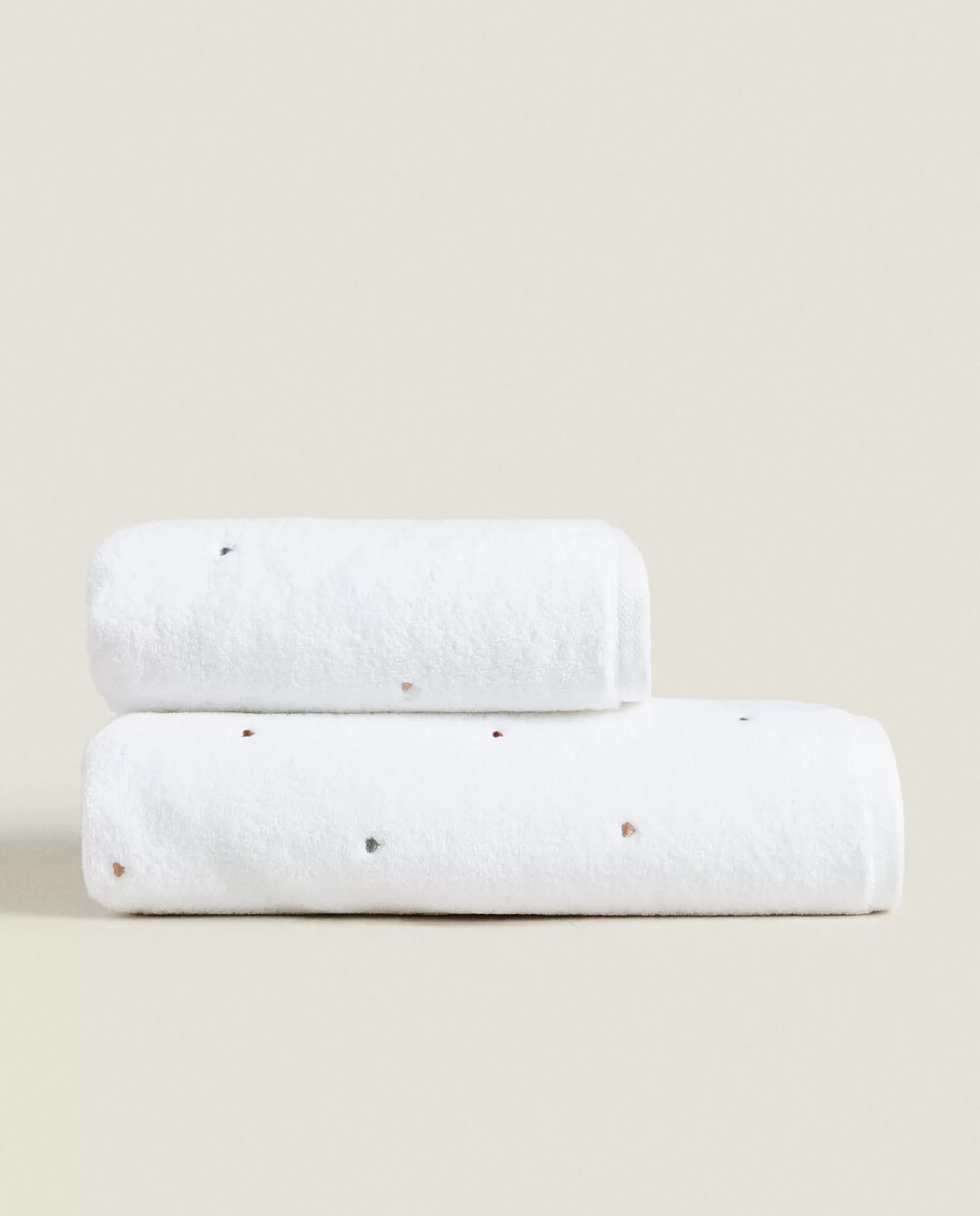 ZARA Home Towel With Embroidered Hearts Oyster White Cheap