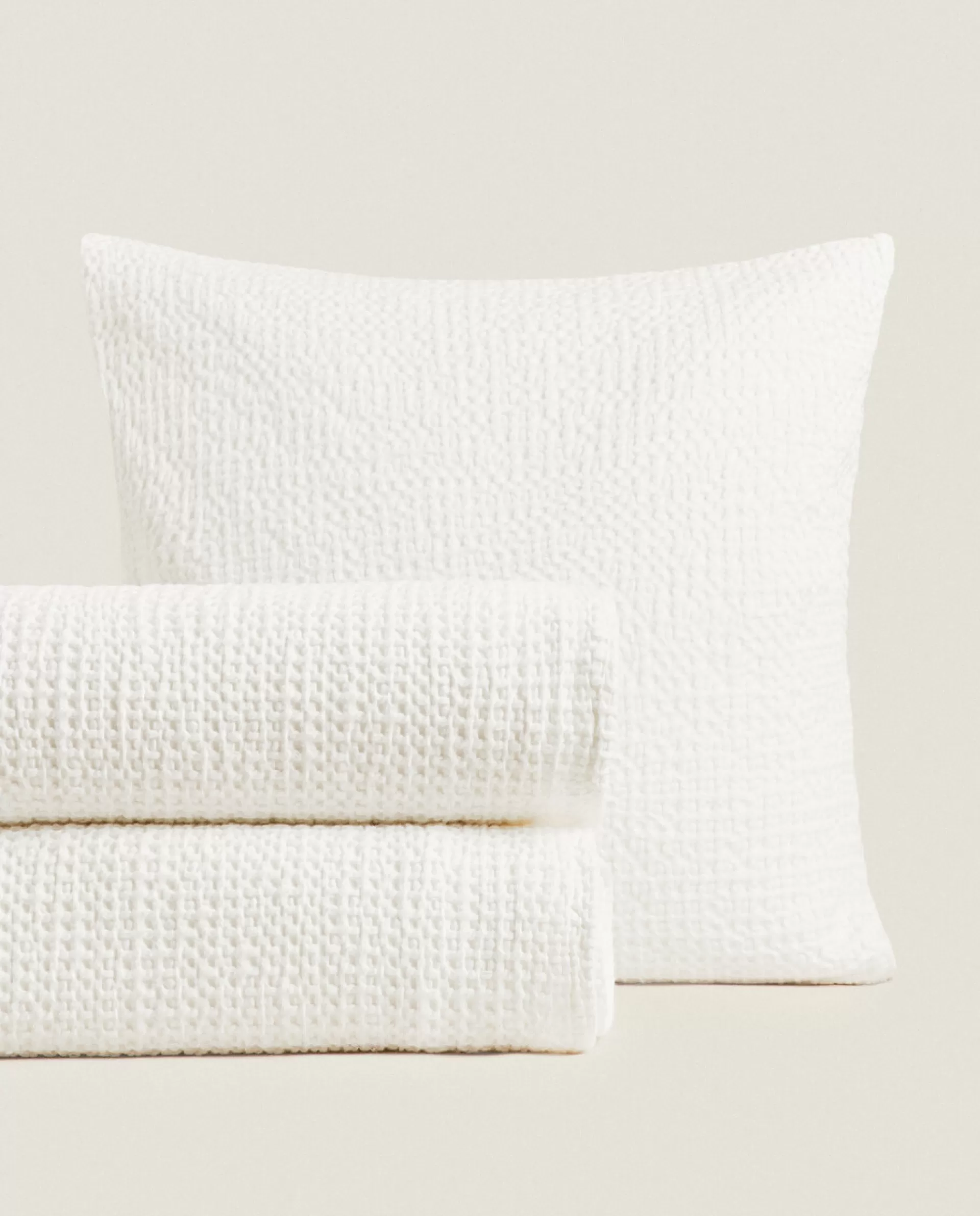 ZARA Home Waffle Knit Bedspread White Cheap