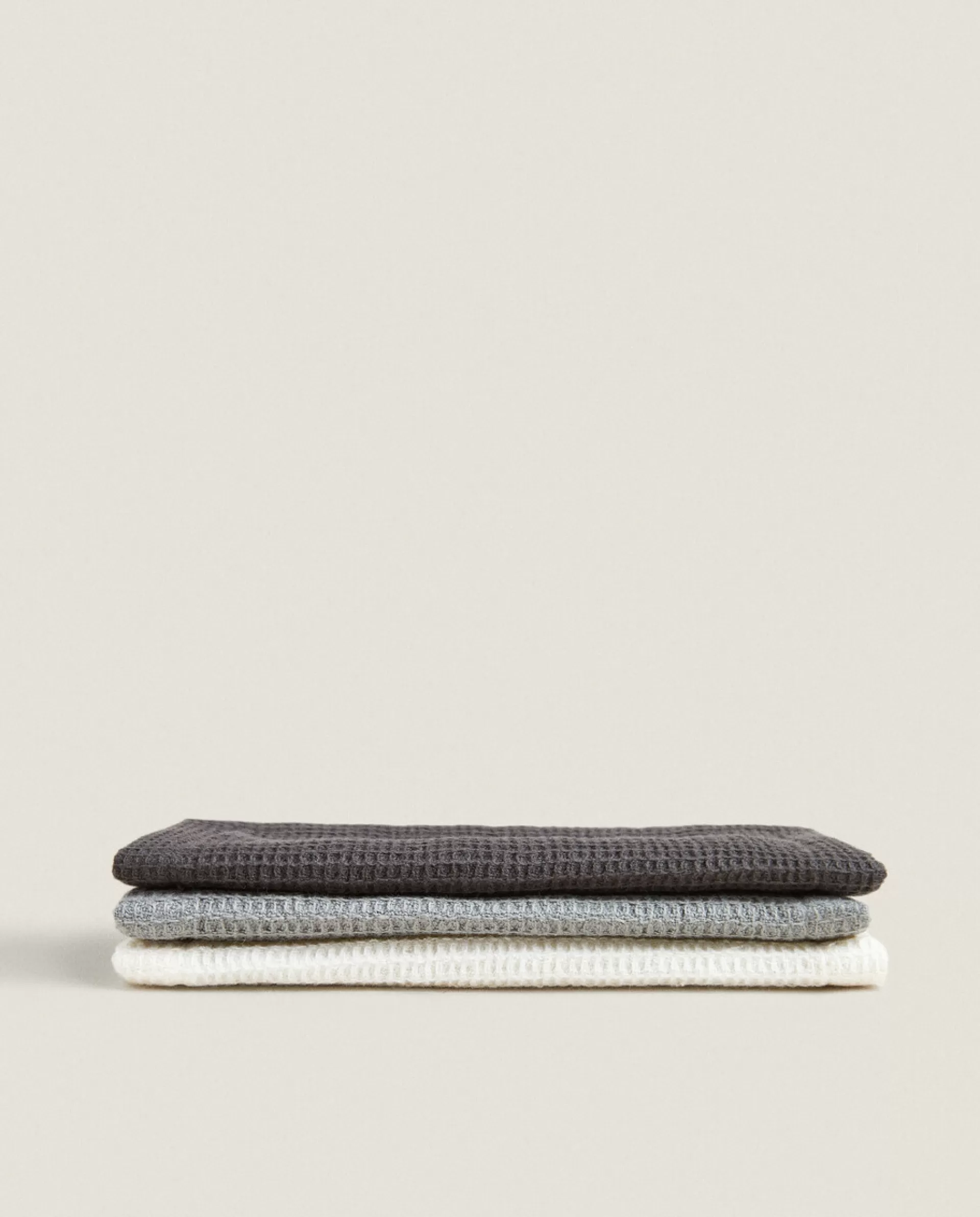 ZARA Home Waffle Mini Kitchen Towel (Pack Of 3) Grey Clearance
