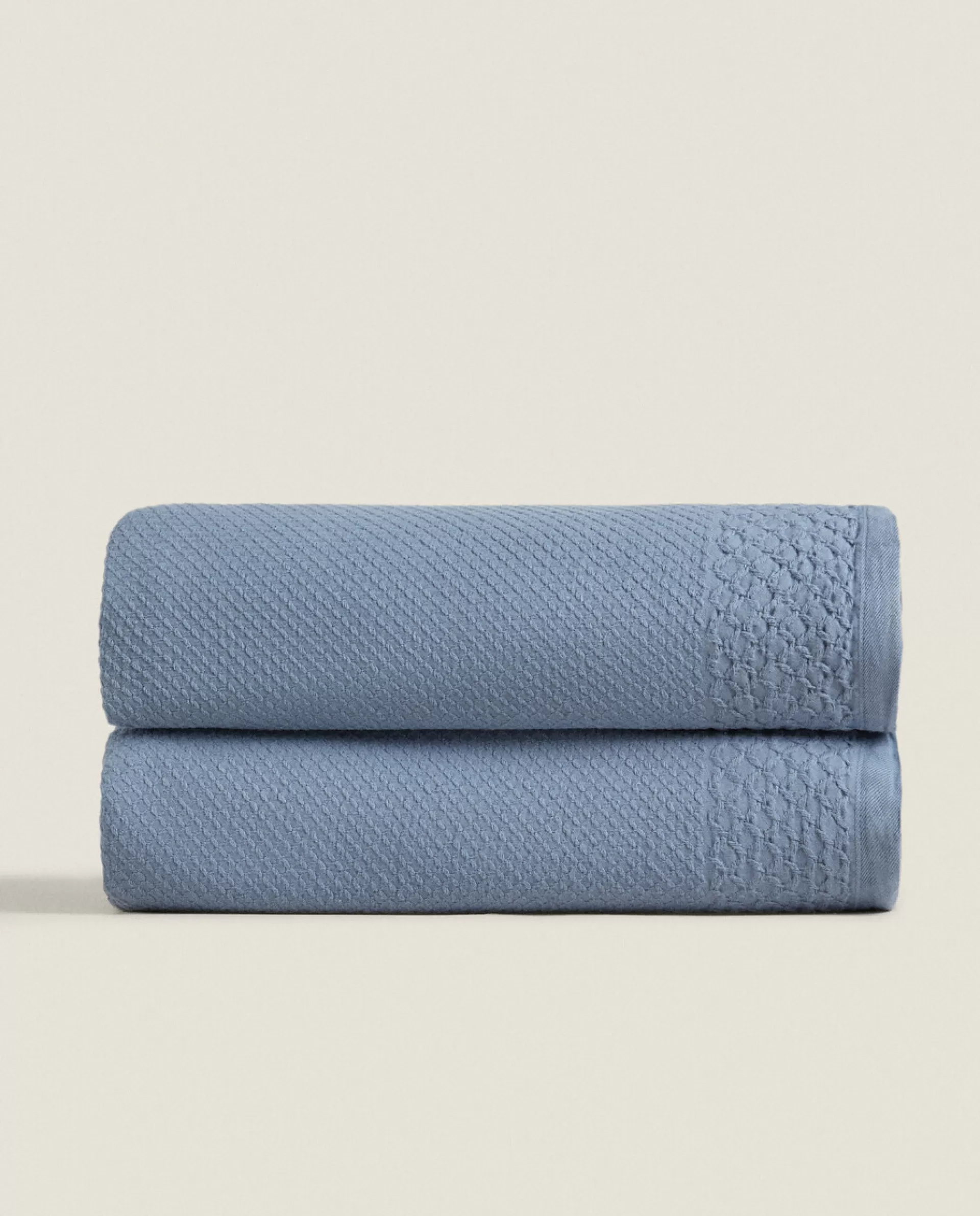 ZARA Home Waffle Texture Cotton Bedspread Blue Store