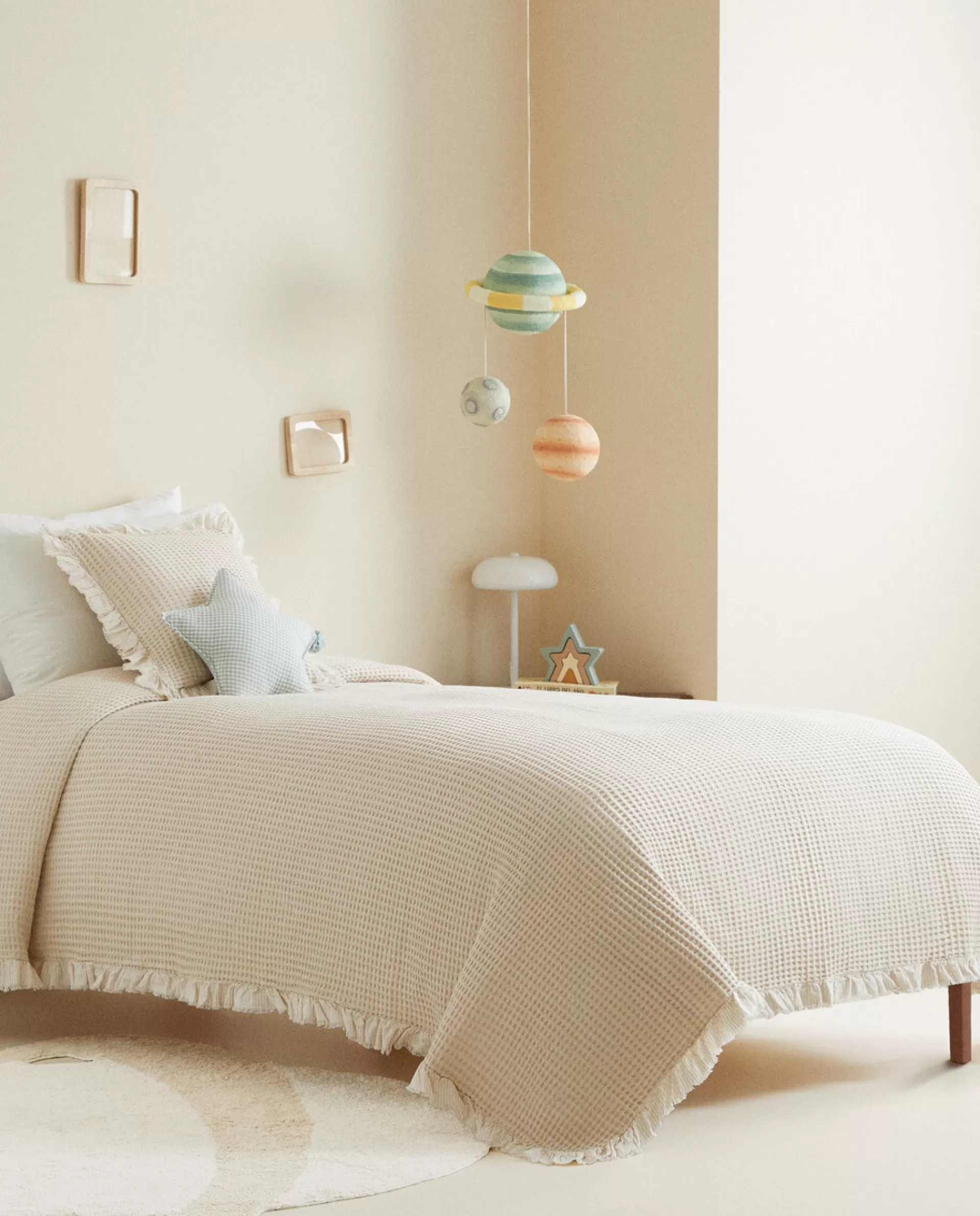 ZARA Home Waffle Texture Cotton Bedspread Cream Sale