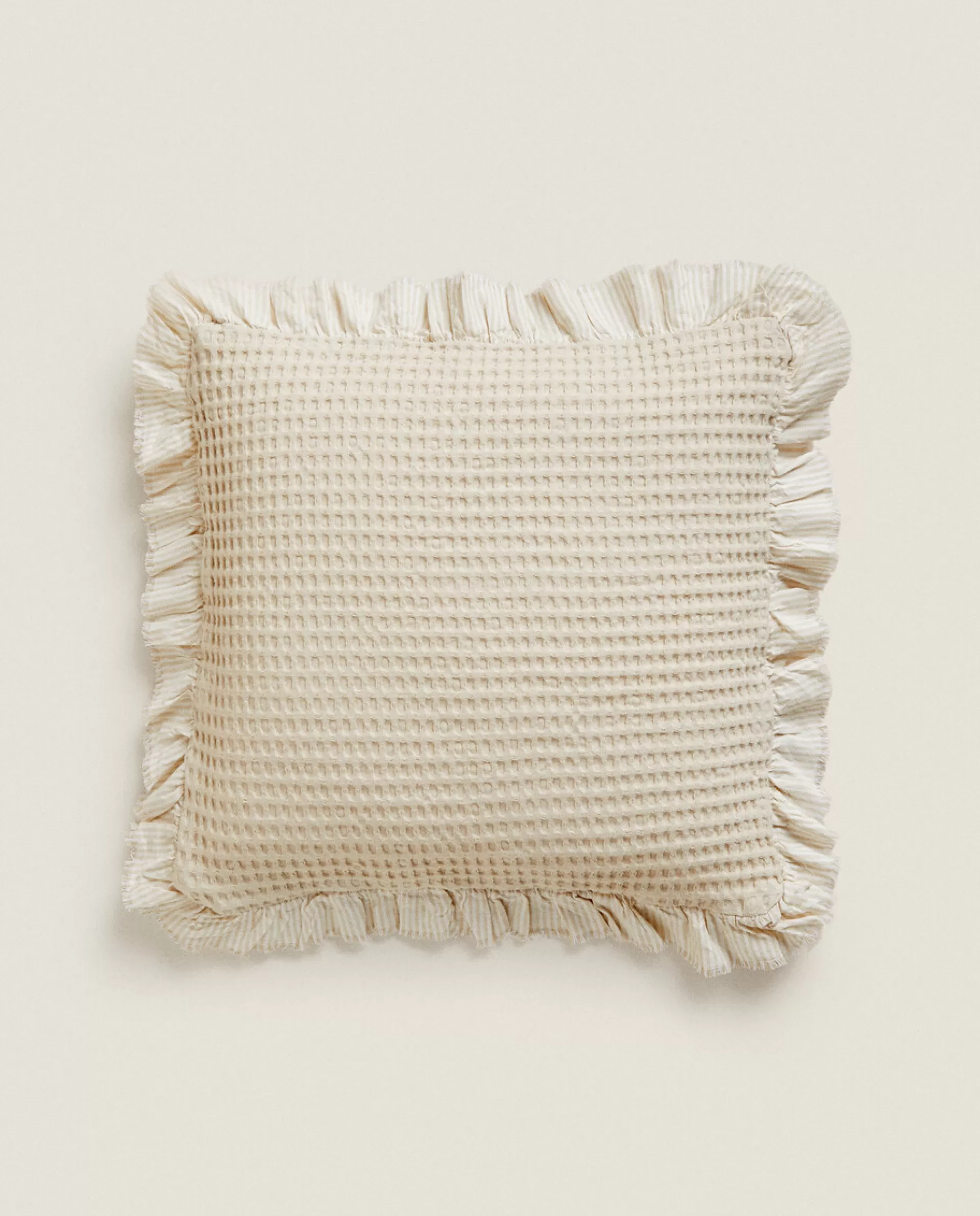 ZARA Home Waffle-Knit Throw Pillow Cover Cream Flash Sale