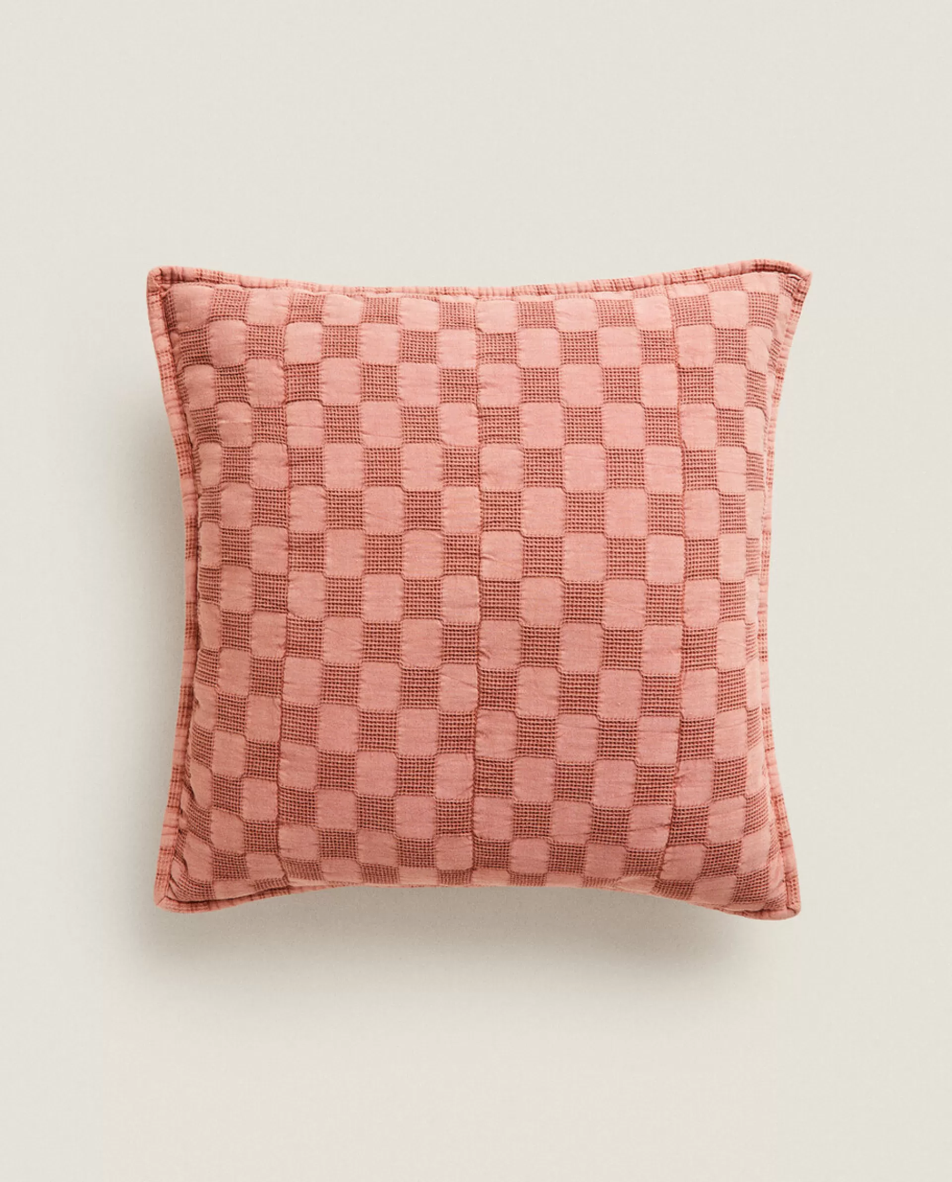 ZARA Home Waffle-Knit Throw Pillow Cover Light Red Flash Sale