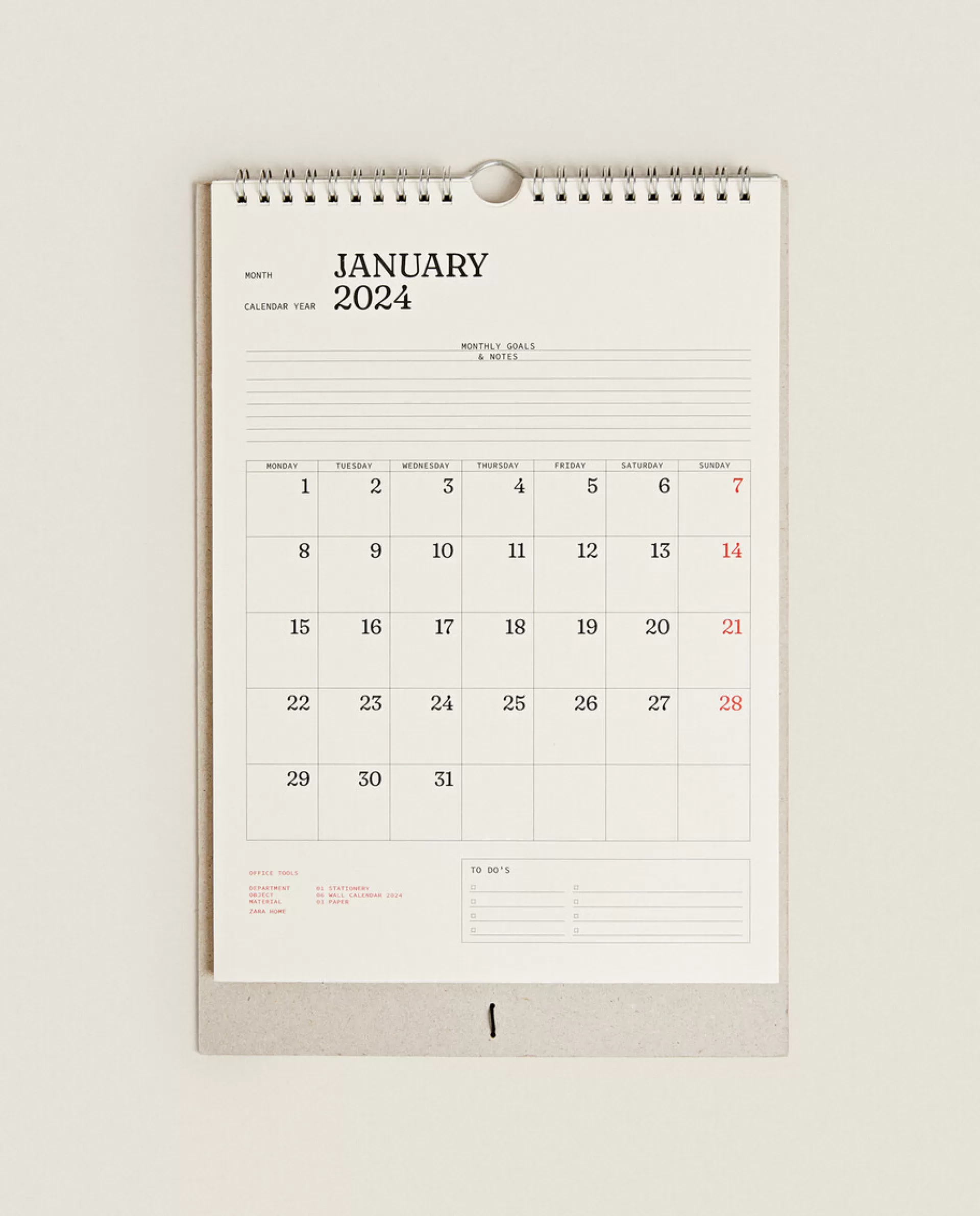 ZARA Home 2024 Wall Calendar Cream Best