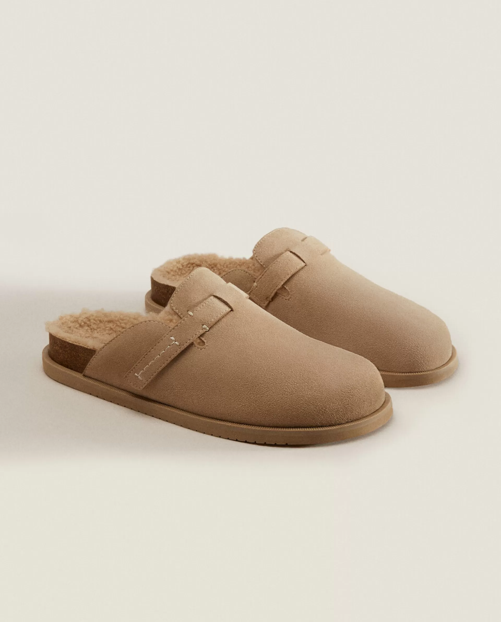 ZARA Home Warm Leather Clogs Ecru Cheap