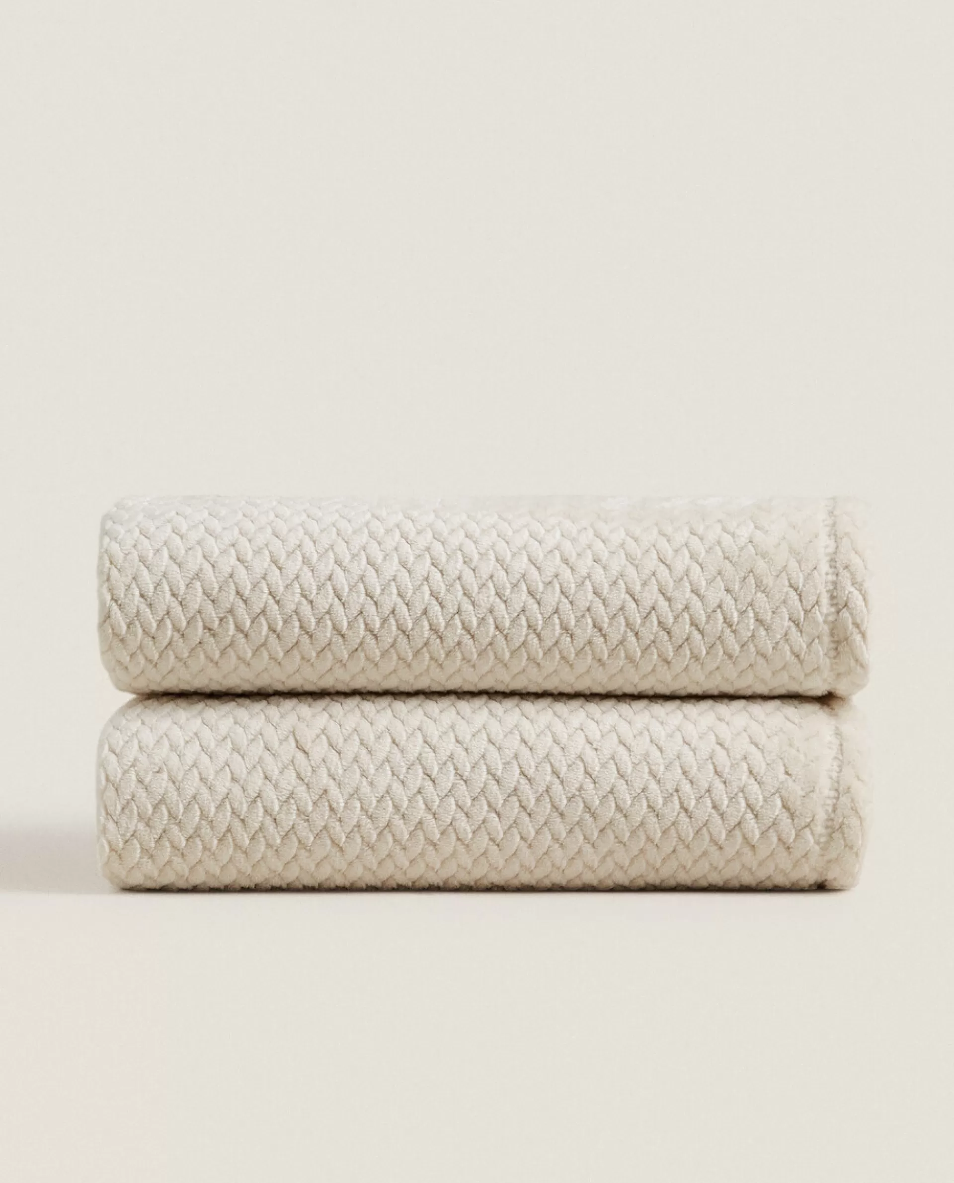 ZARA Home Weave Textured Fleece Blanket Cream Best Sale