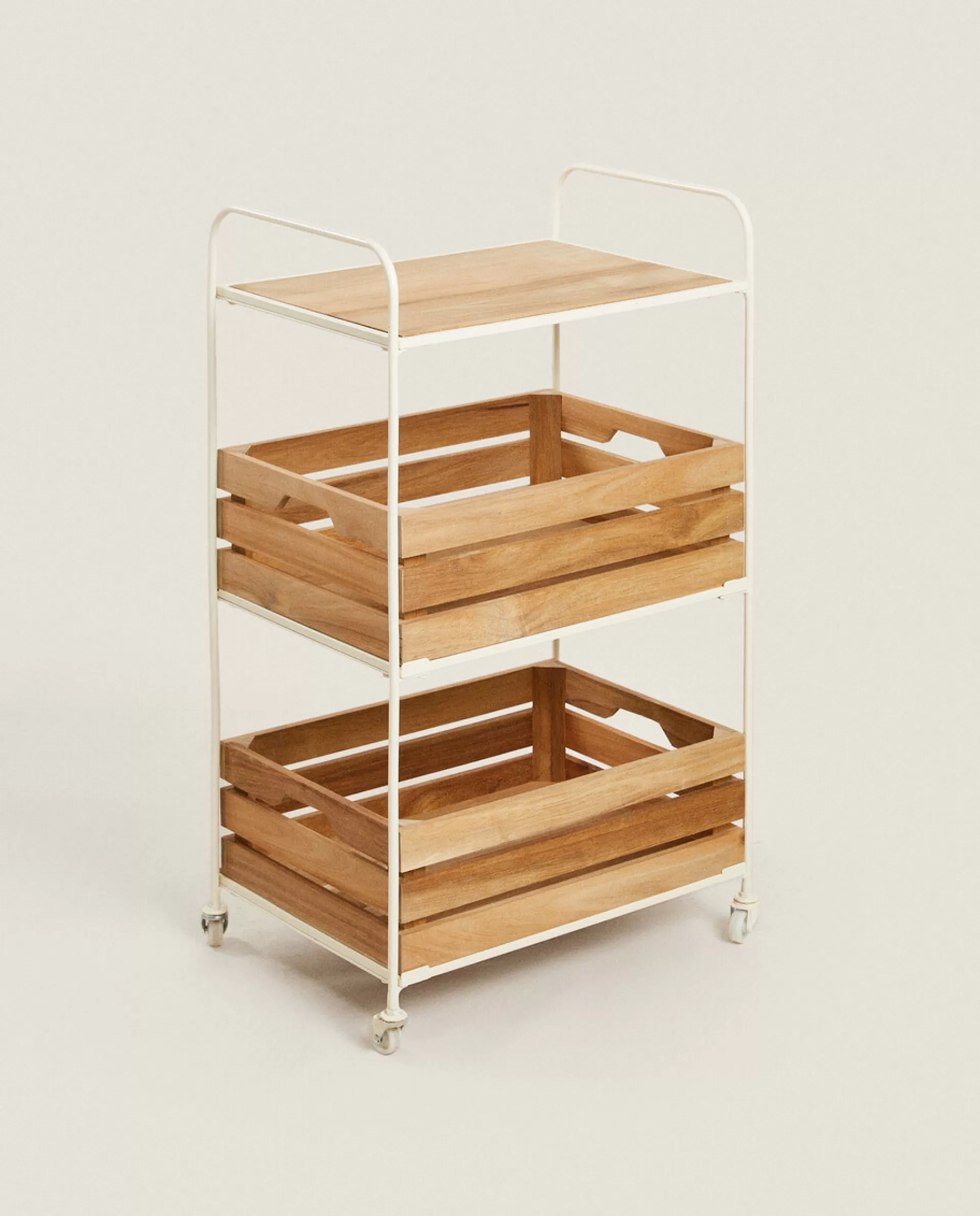 ZARA Home Wood And Metal Storage Cart Natural Colour Fashion