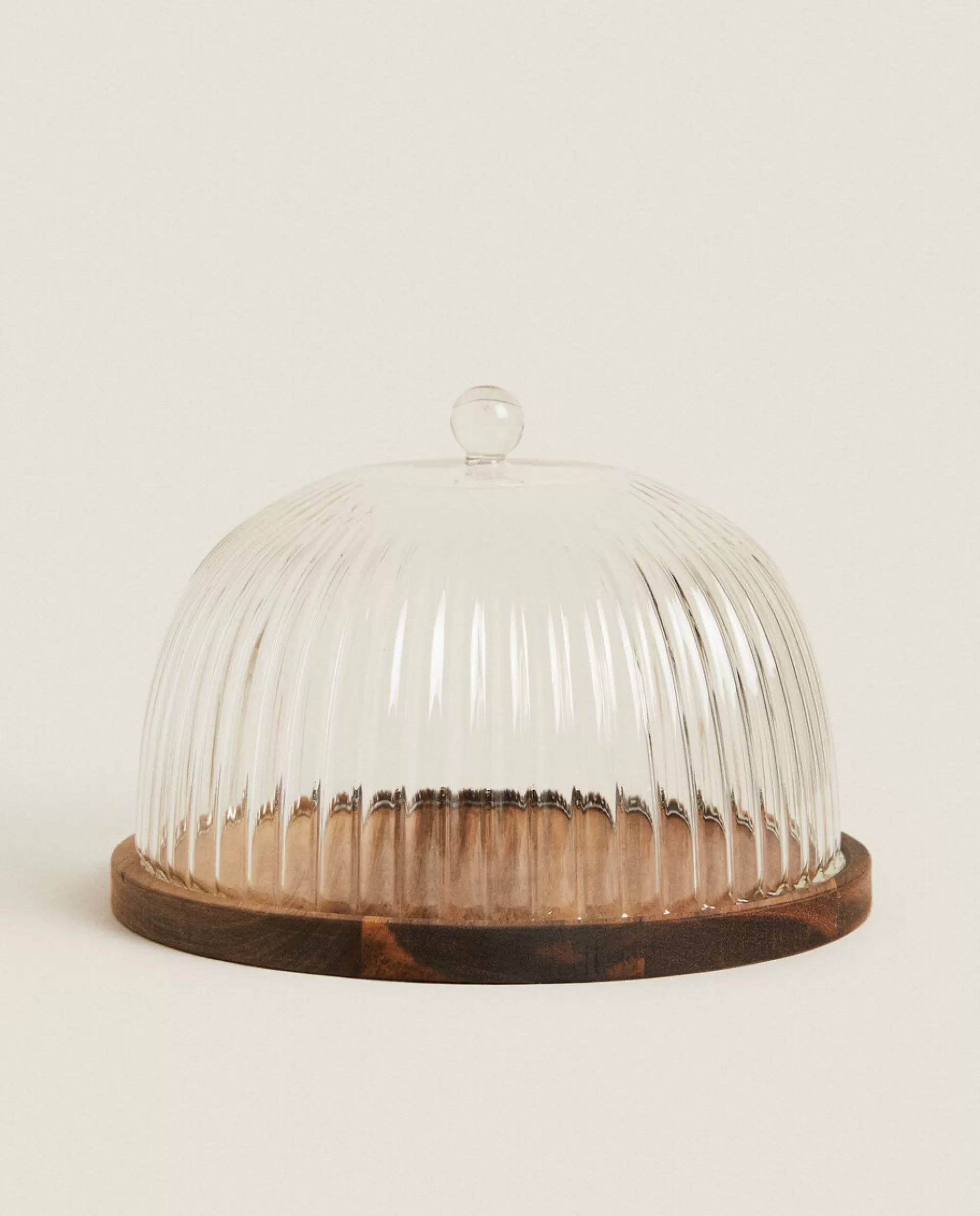 ZARA Home Wooden And Glass Cake Plate Transparent Clearance